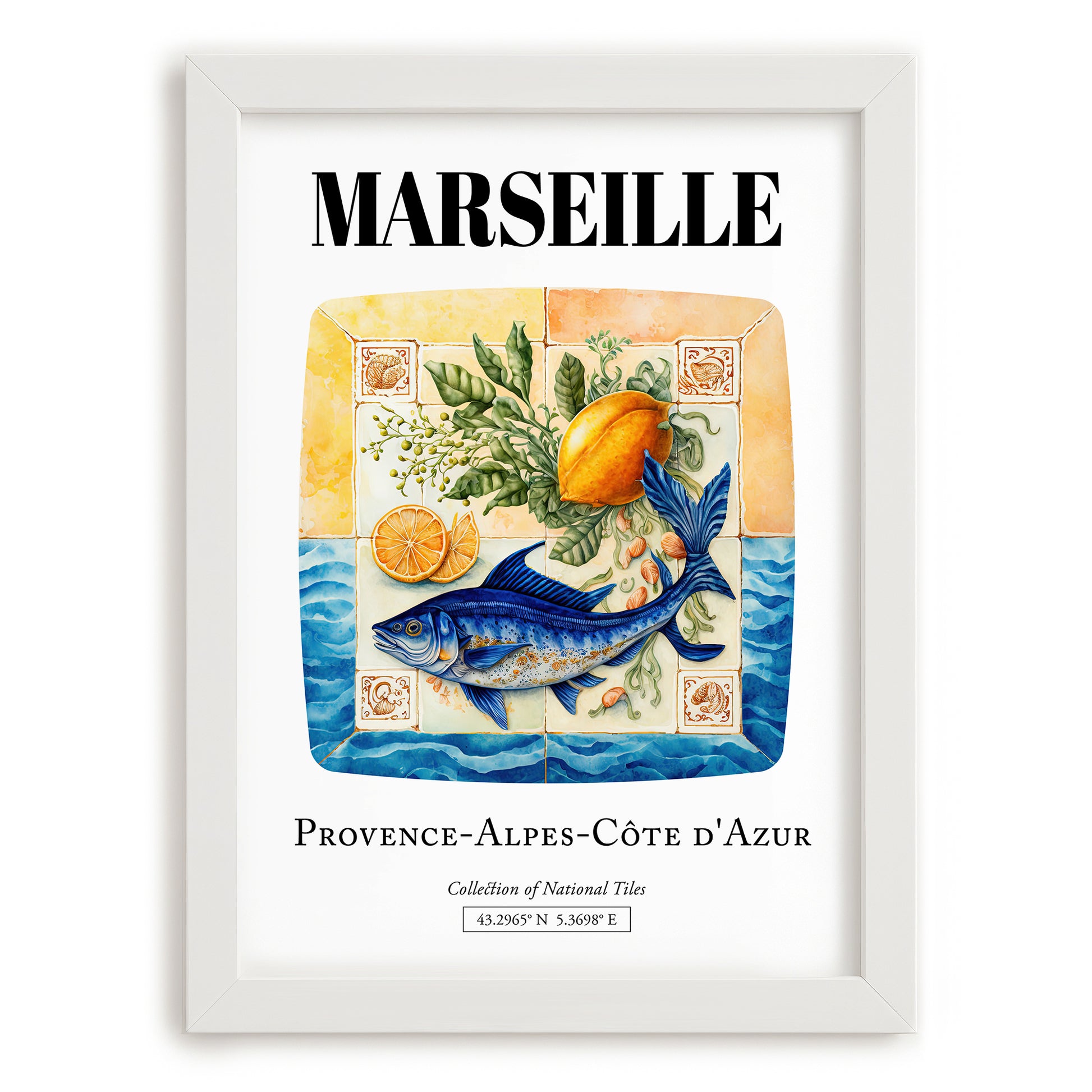 Marseille, France – Travel Print, placed in minimal white frame
