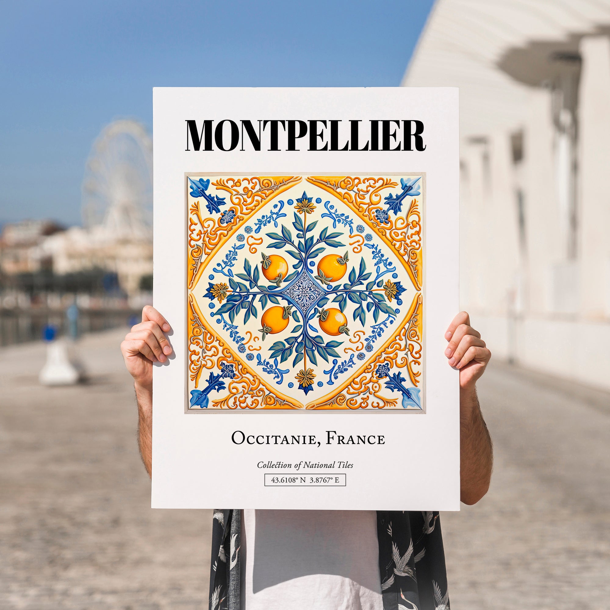 Montpellier, France – Architectural Travel Art, no-text version framed in wood