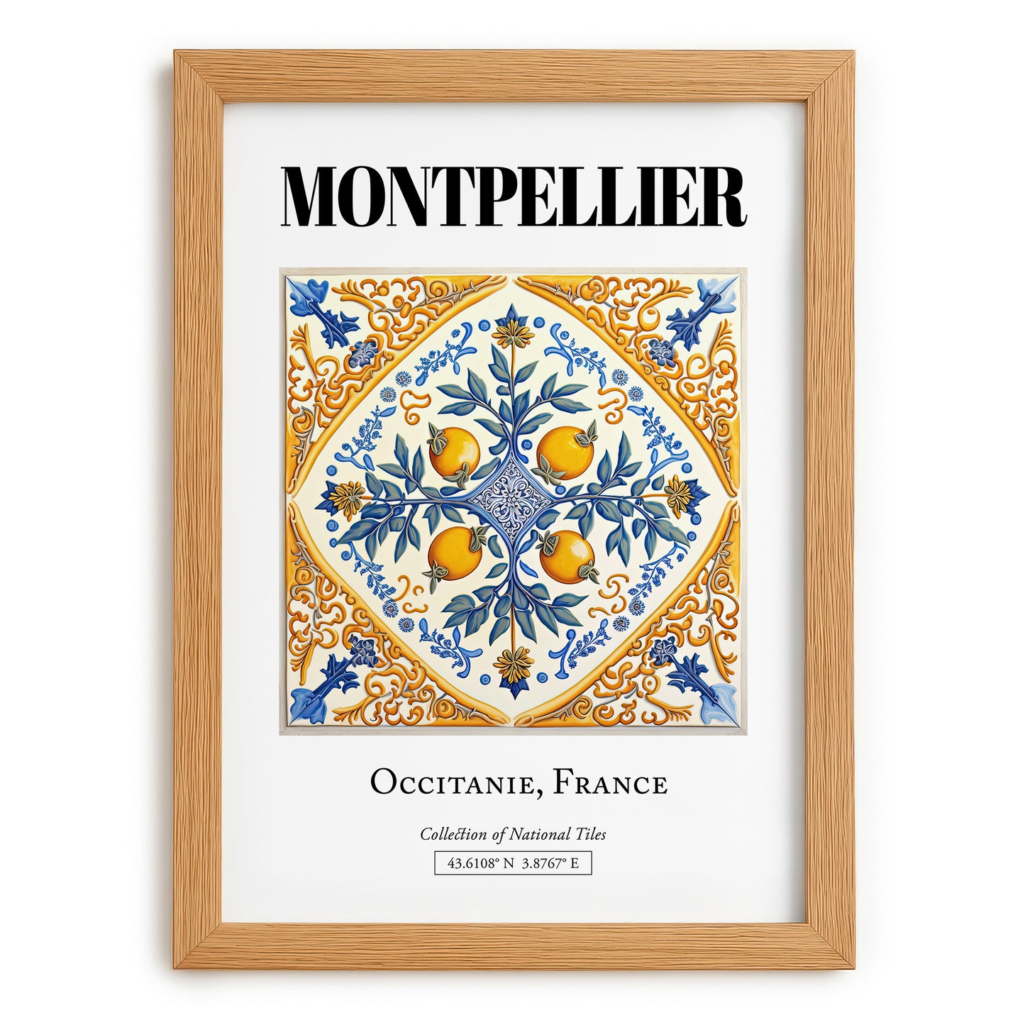 Montpellier, France – Architectural Travel Art, set in oak frame