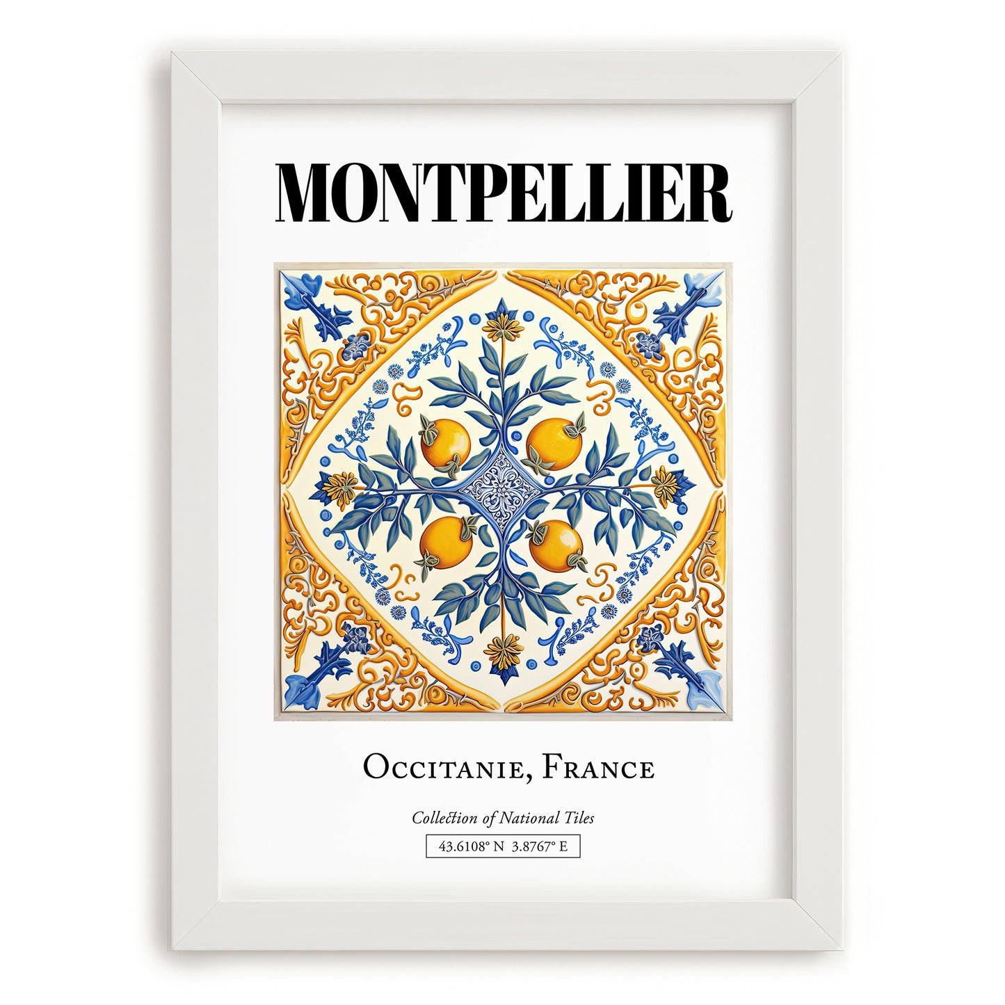 Montpellier, France – Architectural Travel Art, placed in minimal white frame