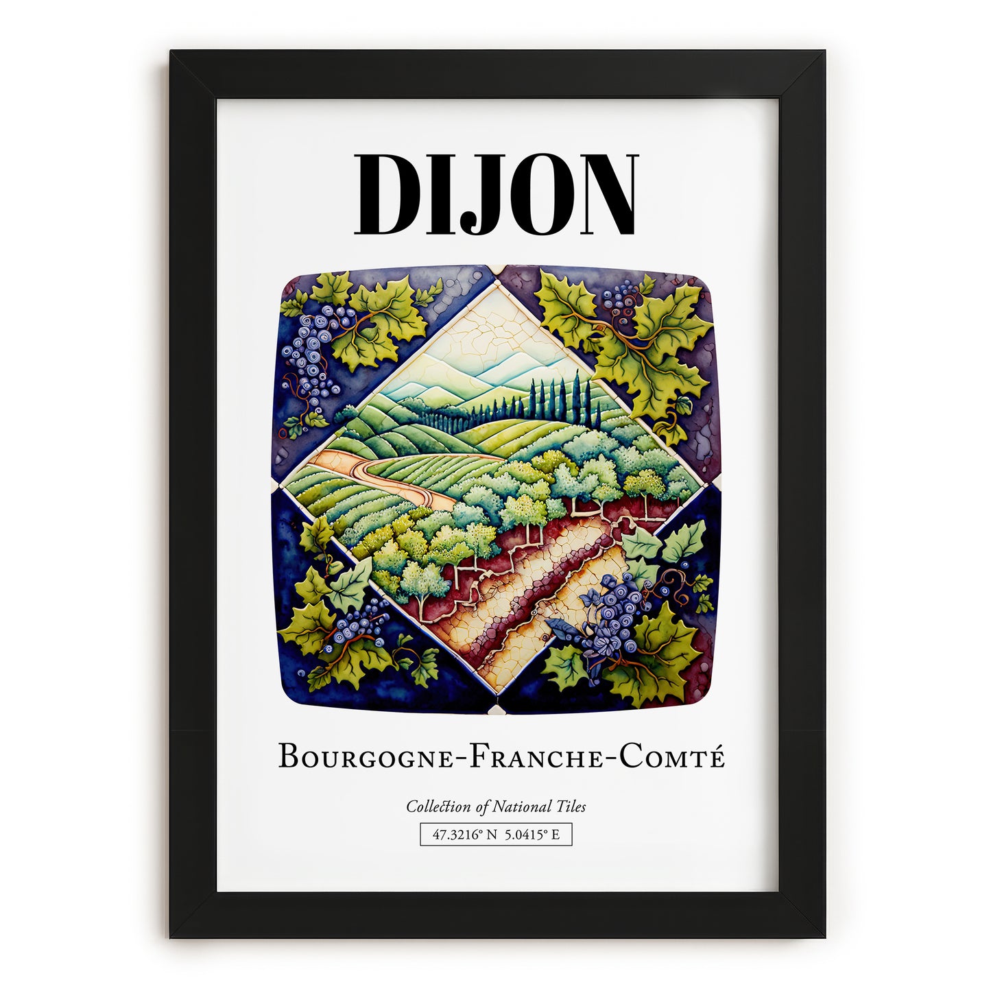 Dijon, France – Travel Poster, in sleek black frame