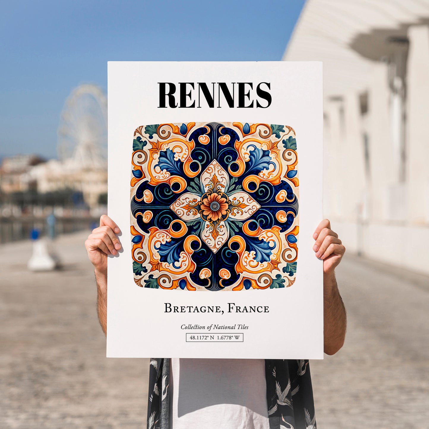 Rennes, France – National Pride Wall Decor, no-text version framed in wood
