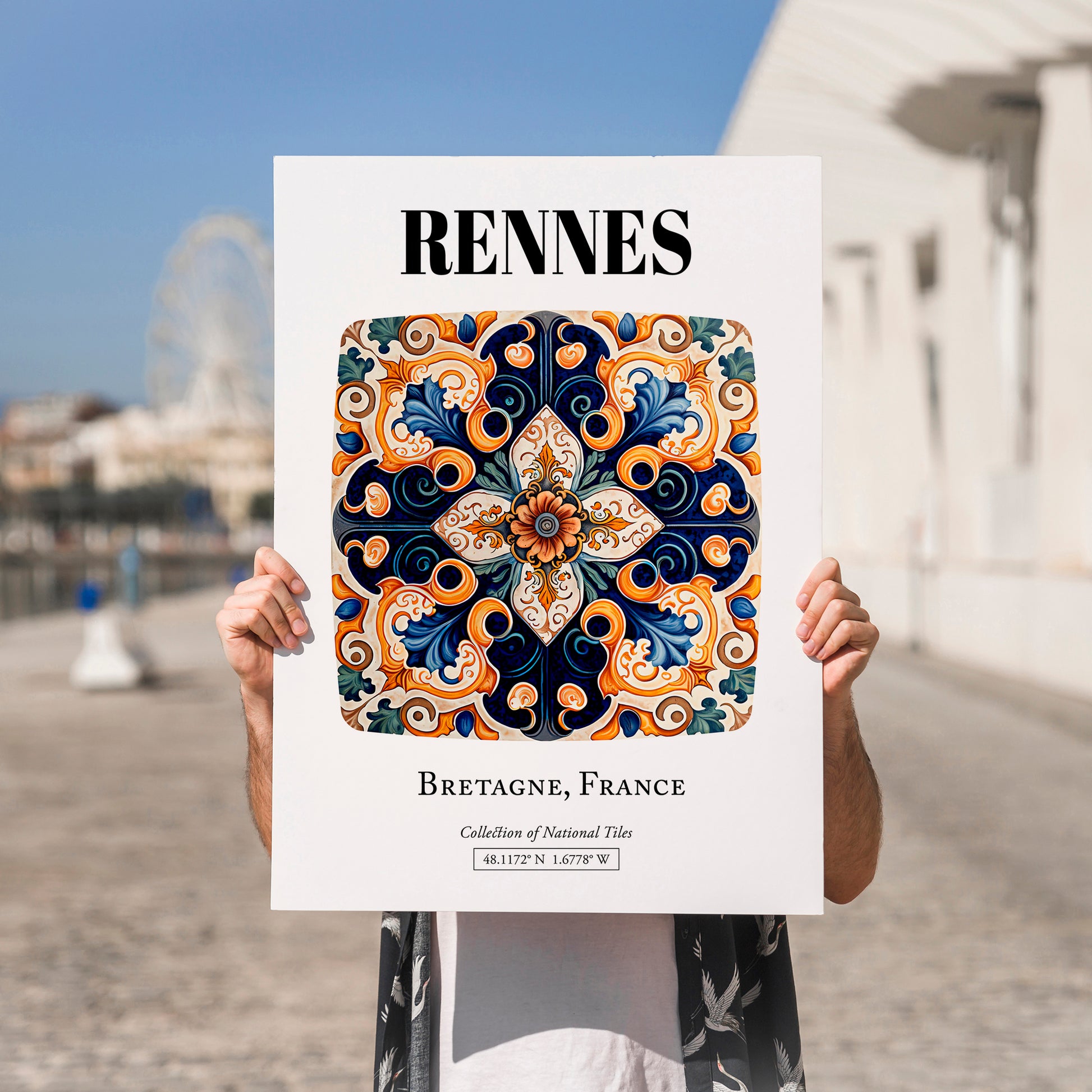 Rennes, France – National Pride Wall Decor, no-text version framed in wood