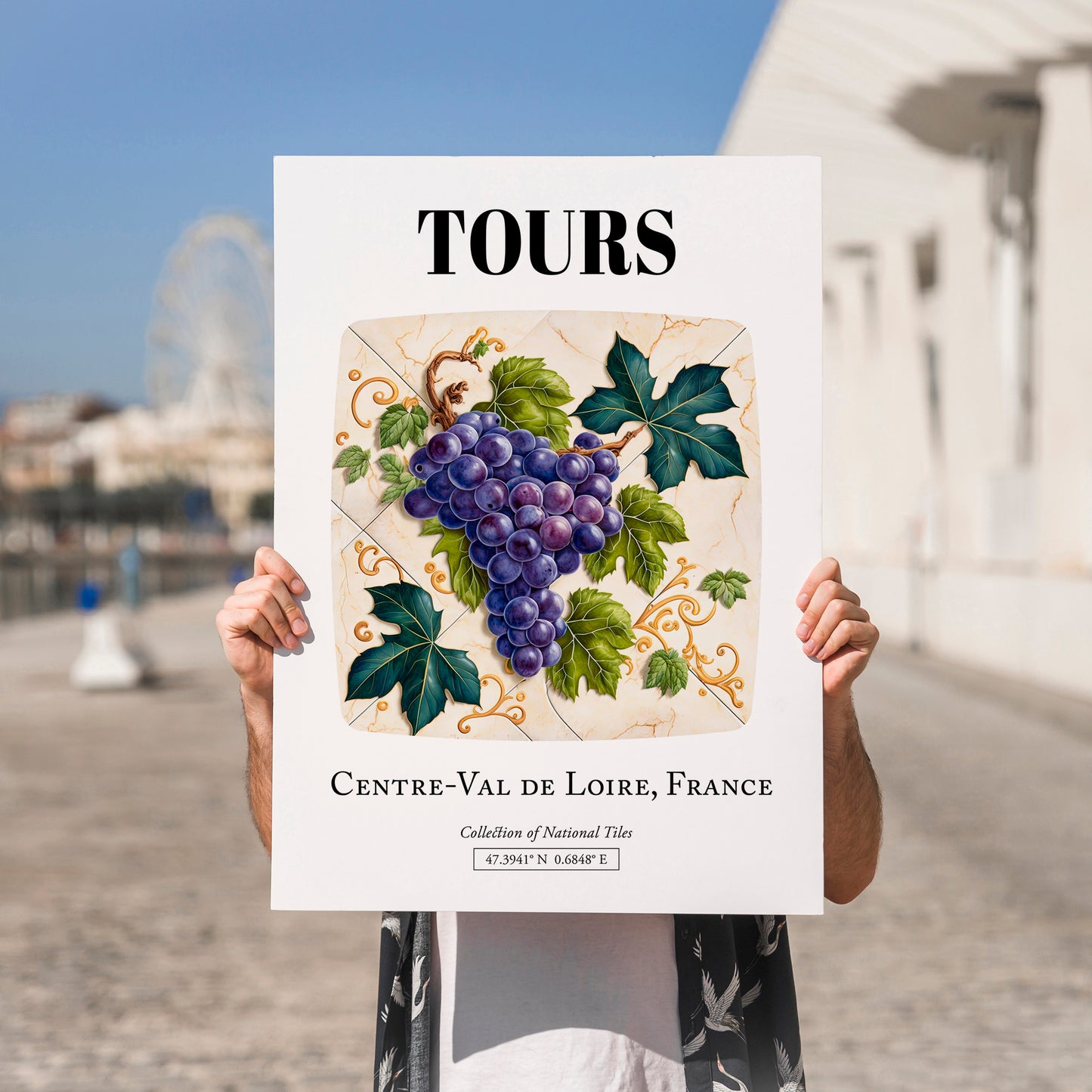 Tours, France – Cityscape Wall Art, no-text version framed in wood