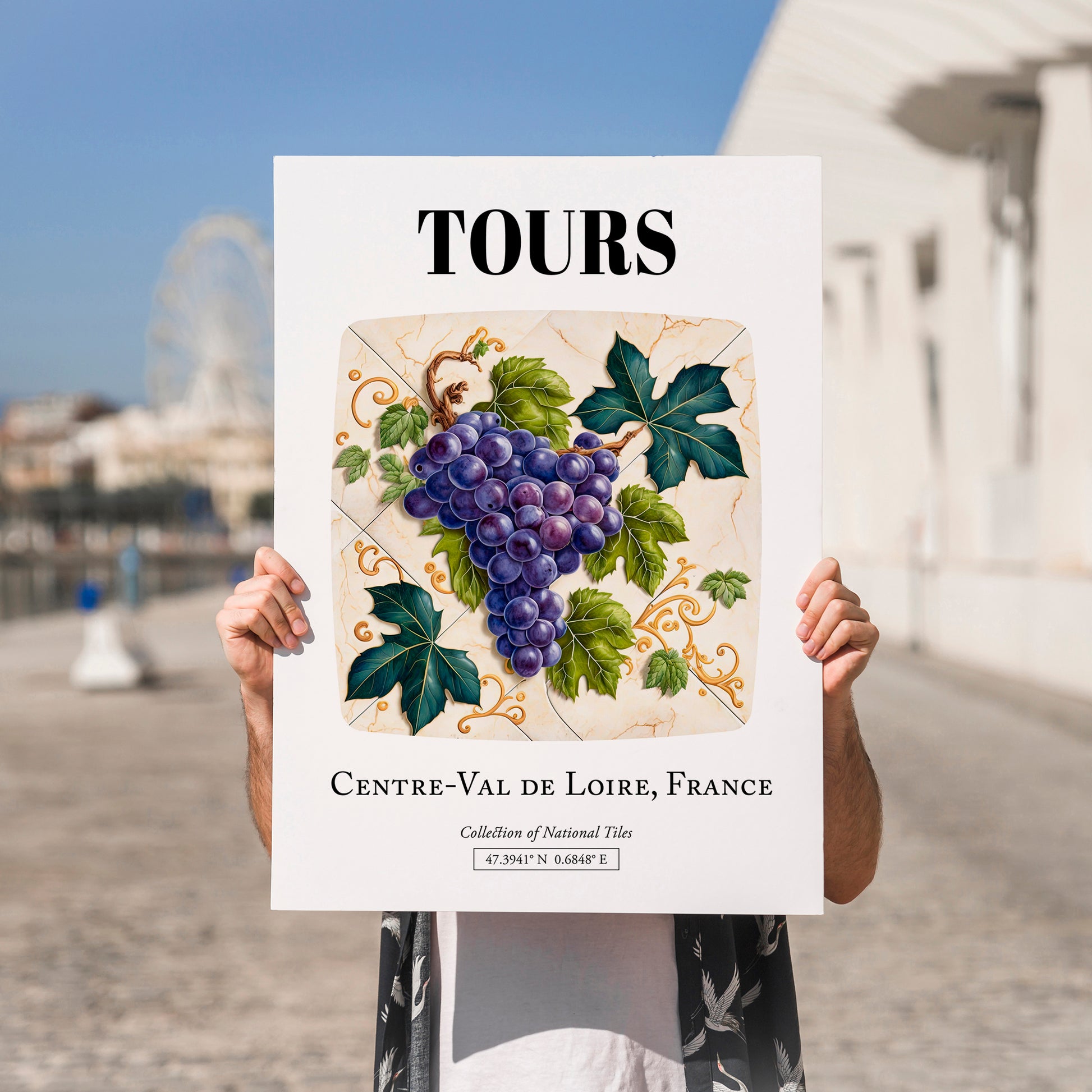 Tours, France – Cityscape Wall Art, no-text version framed in wood