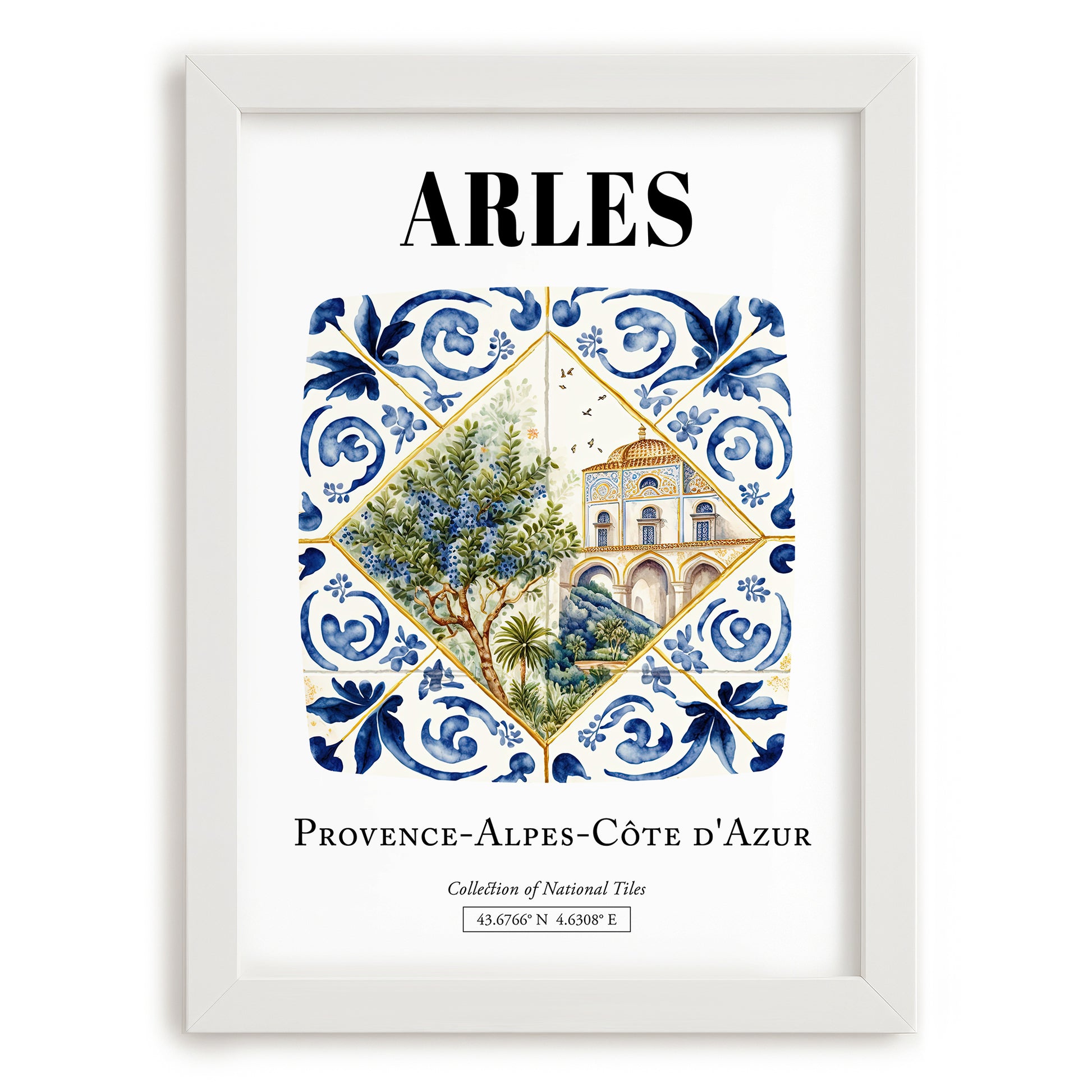 Arles, France – Travel Poster, placed in minimal white frame