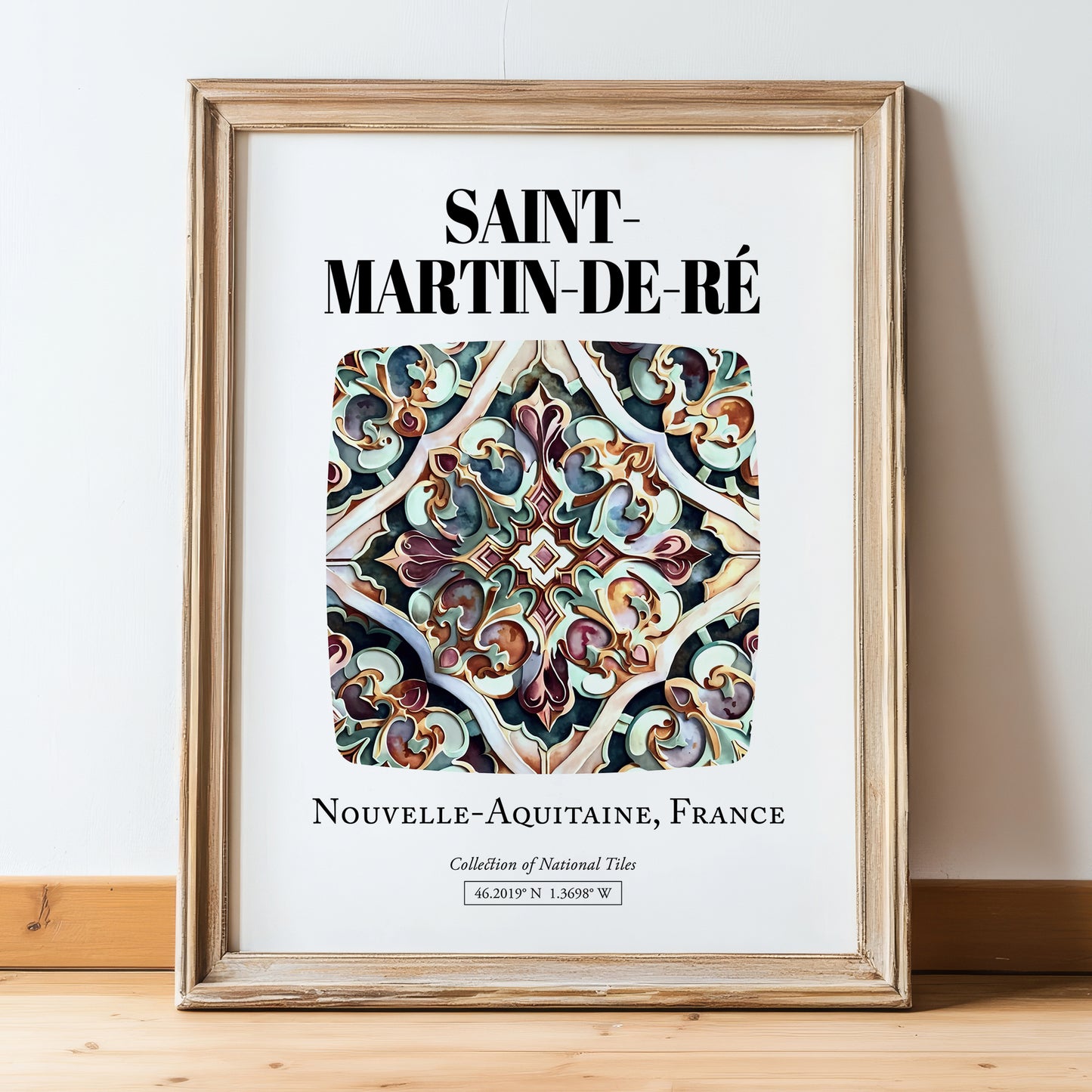 Saint-martin-de-ré, France – World Travel Art, in wooden frame leaning on the floor