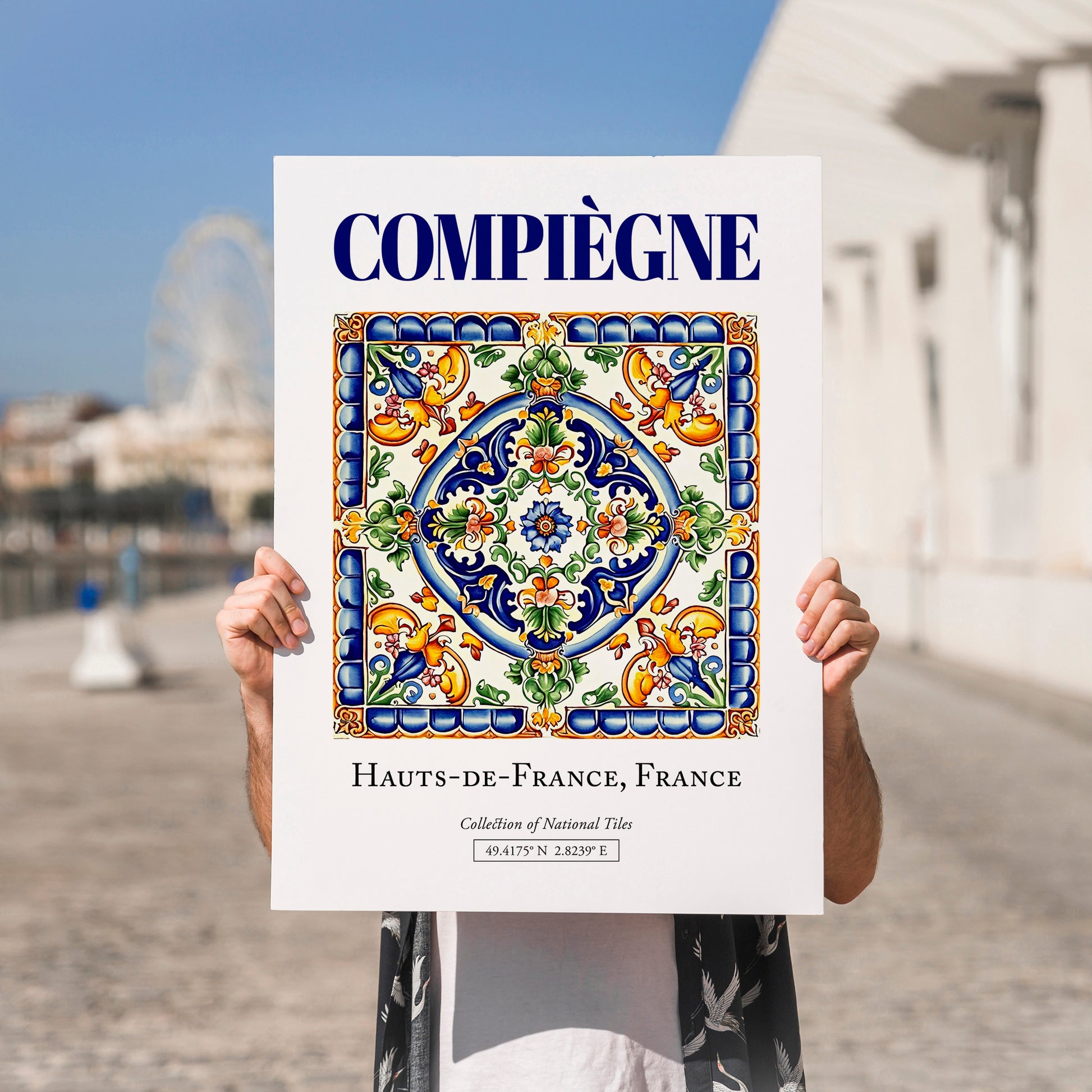 Compiègne, France – Vintage Travel Poster, no-text version framed in wood