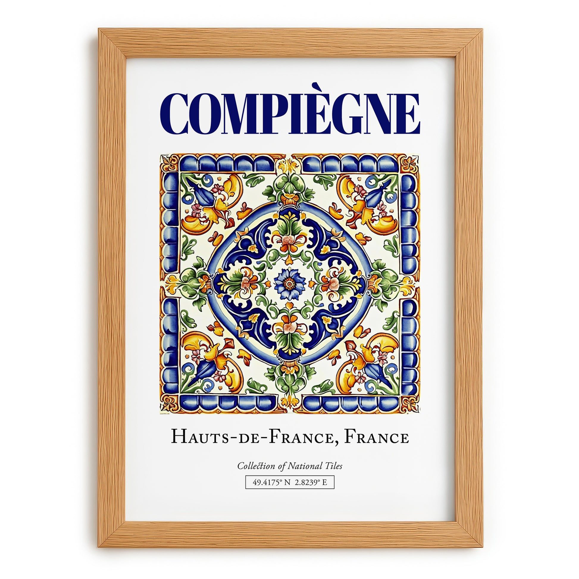 Compiègne, France – Vintage Travel Poster, set in oak frame