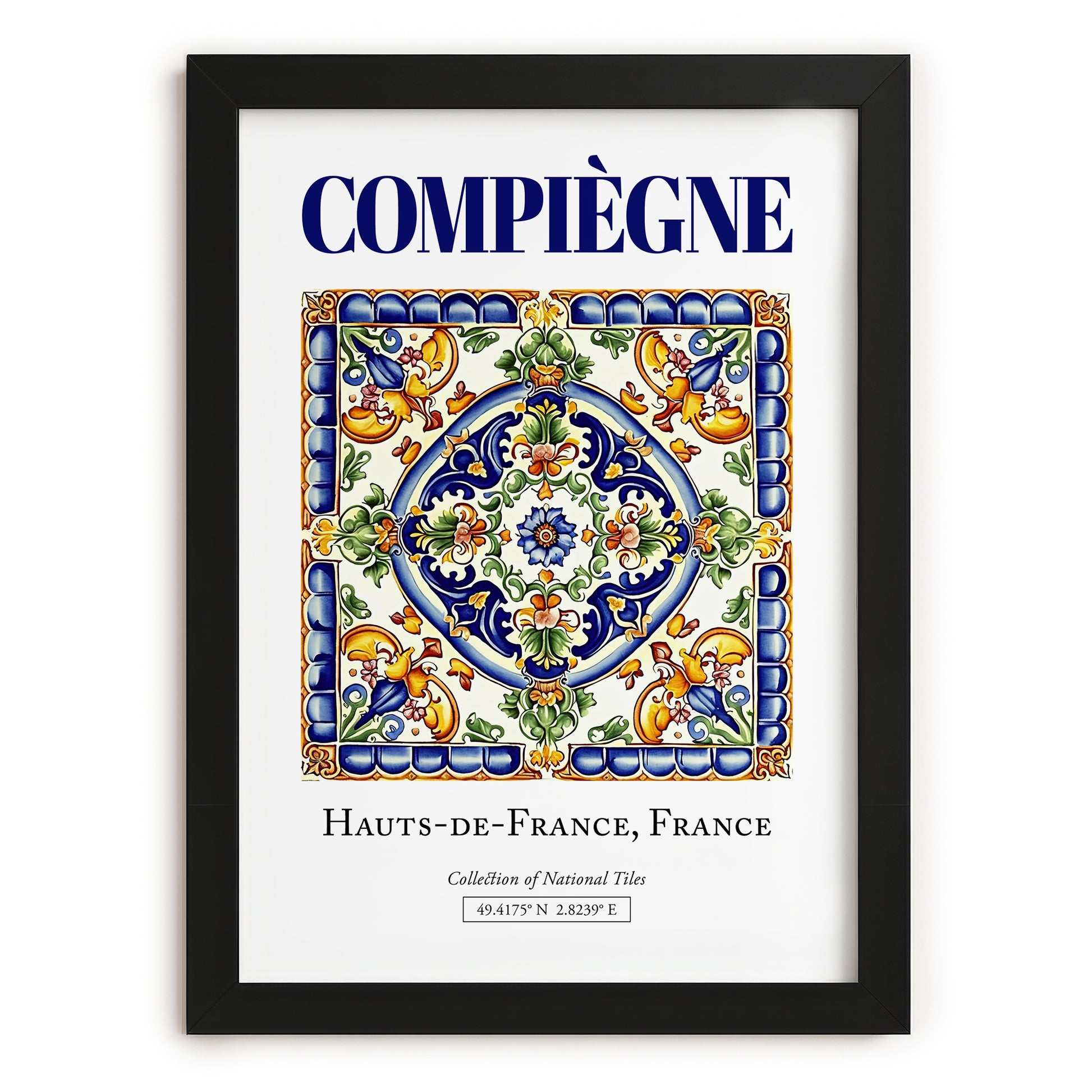 Compiègne, France – Vintage Travel Poster, in sleek black frame