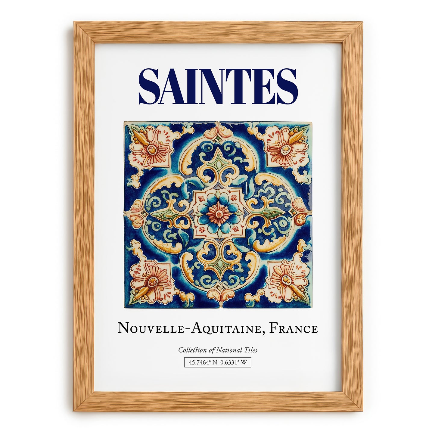Saintes, France – Travel Poster, set in oak frame