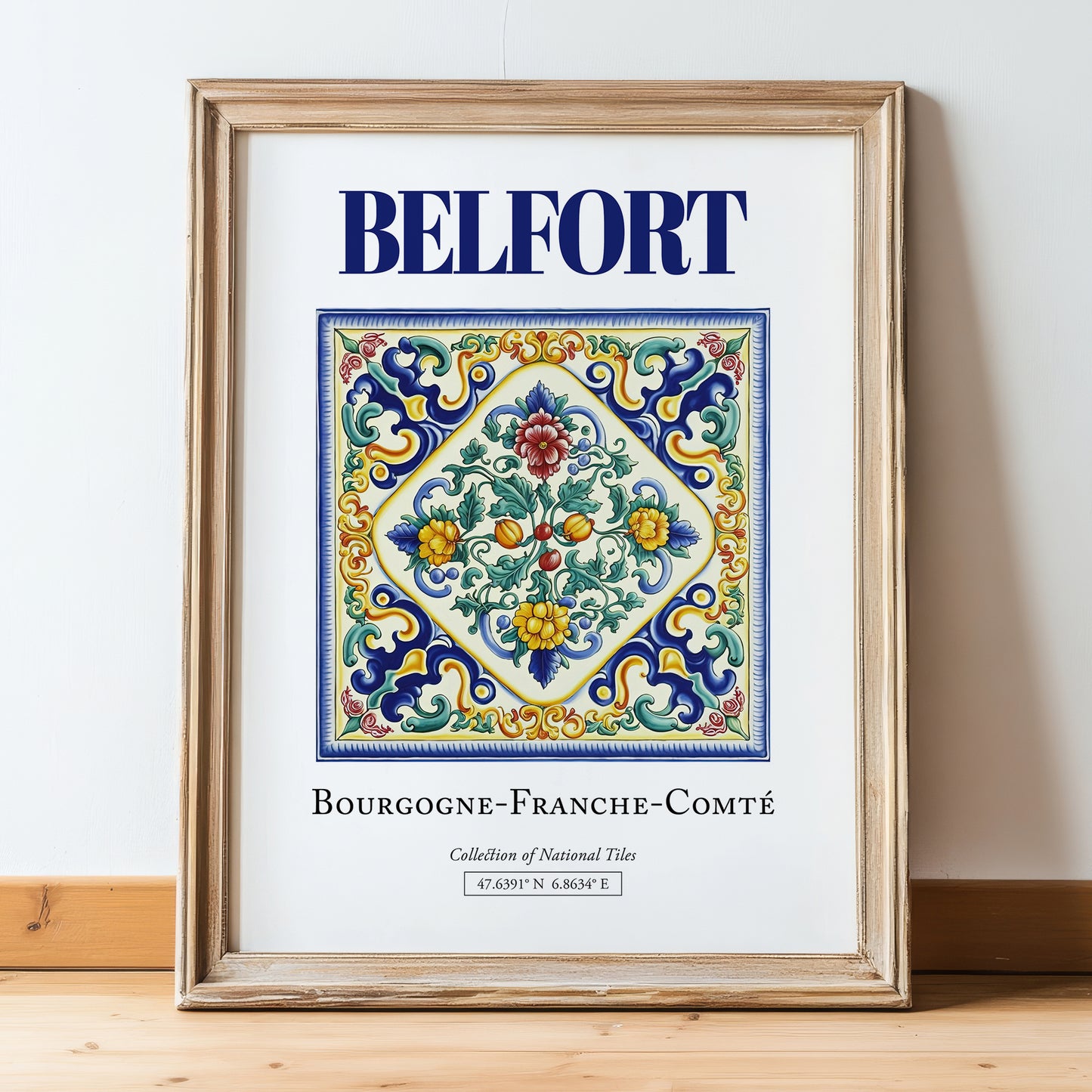Belfort, France – Travel Poster, in wooden frame leaning on the floor