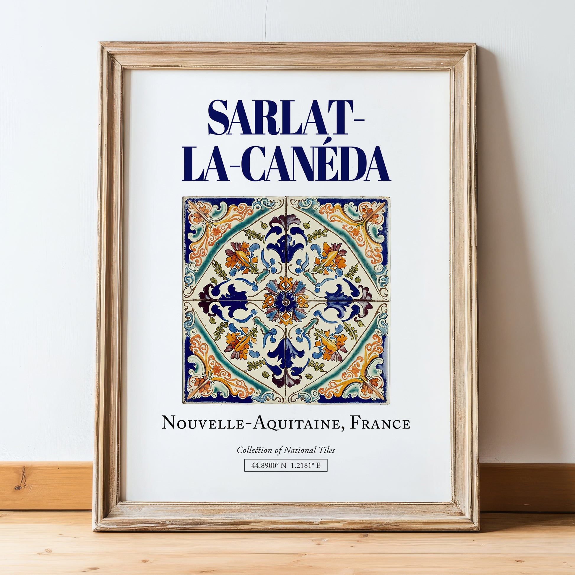 Sarlat-la-Canéda, France – Travel Print, in wooden frame leaning on the floor