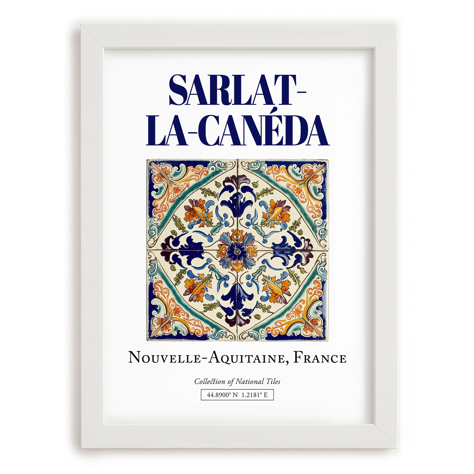 Sarlat-la-Canéda, France – Travel Print, placed in minimal white frame