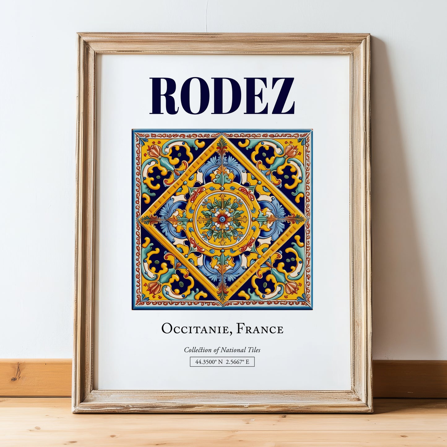 Rodez, France – Travel Print, in wooden frame leaning on the floor