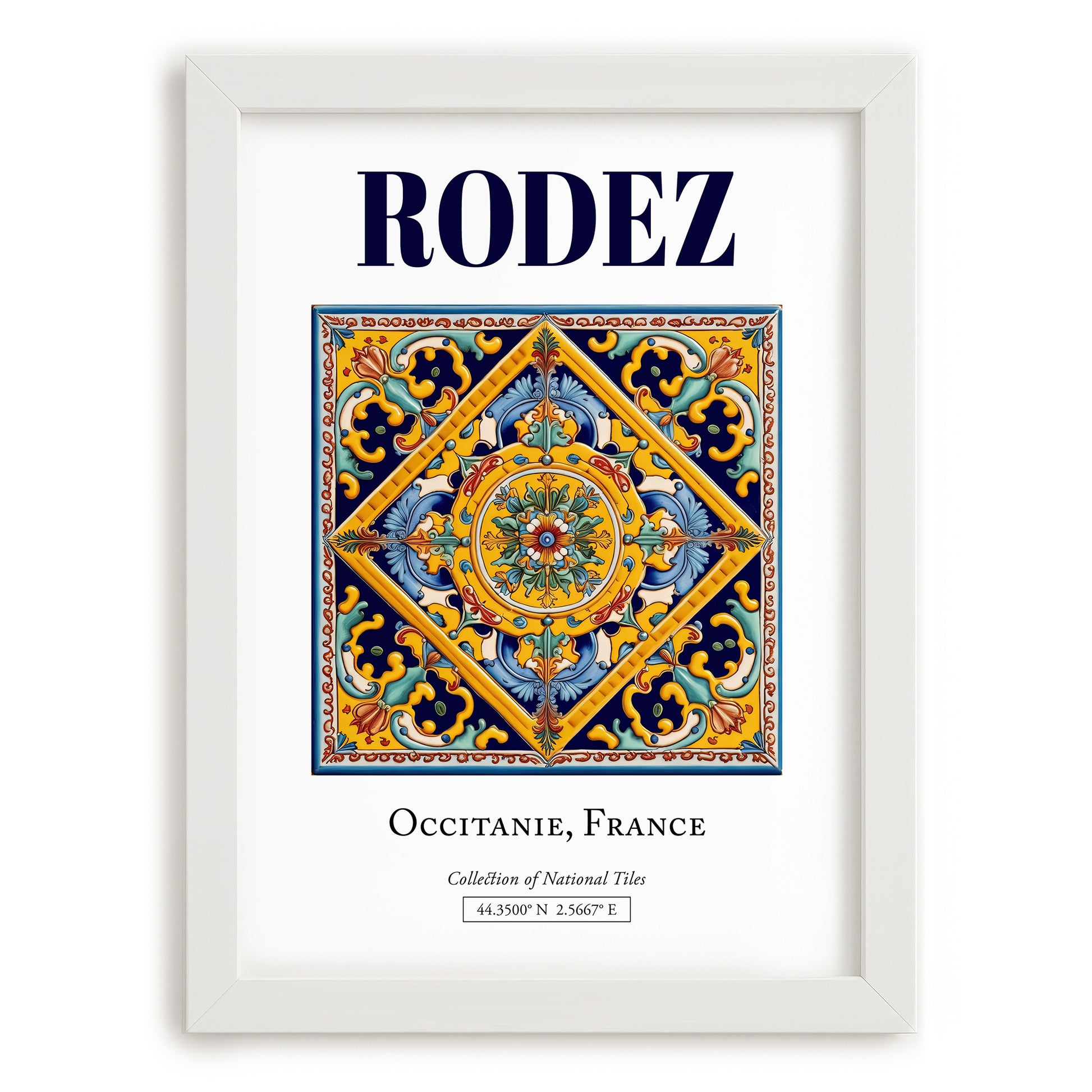 Rodez, France – Travel Print, placed in minimal white frame