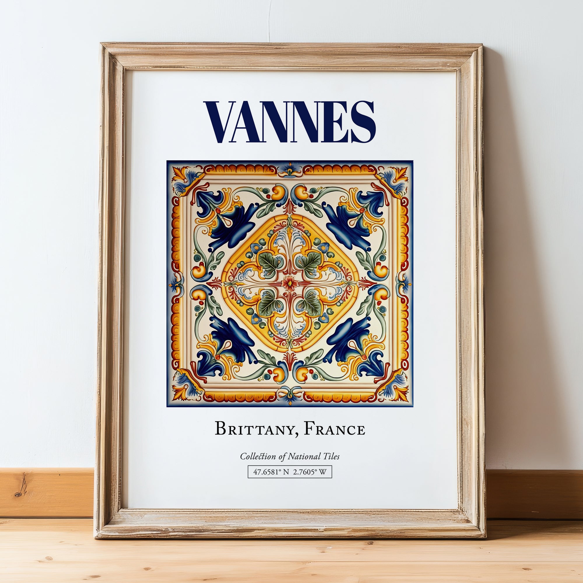 Vannes, France – Travel Wall Art, in wooden frame leaning on the floor