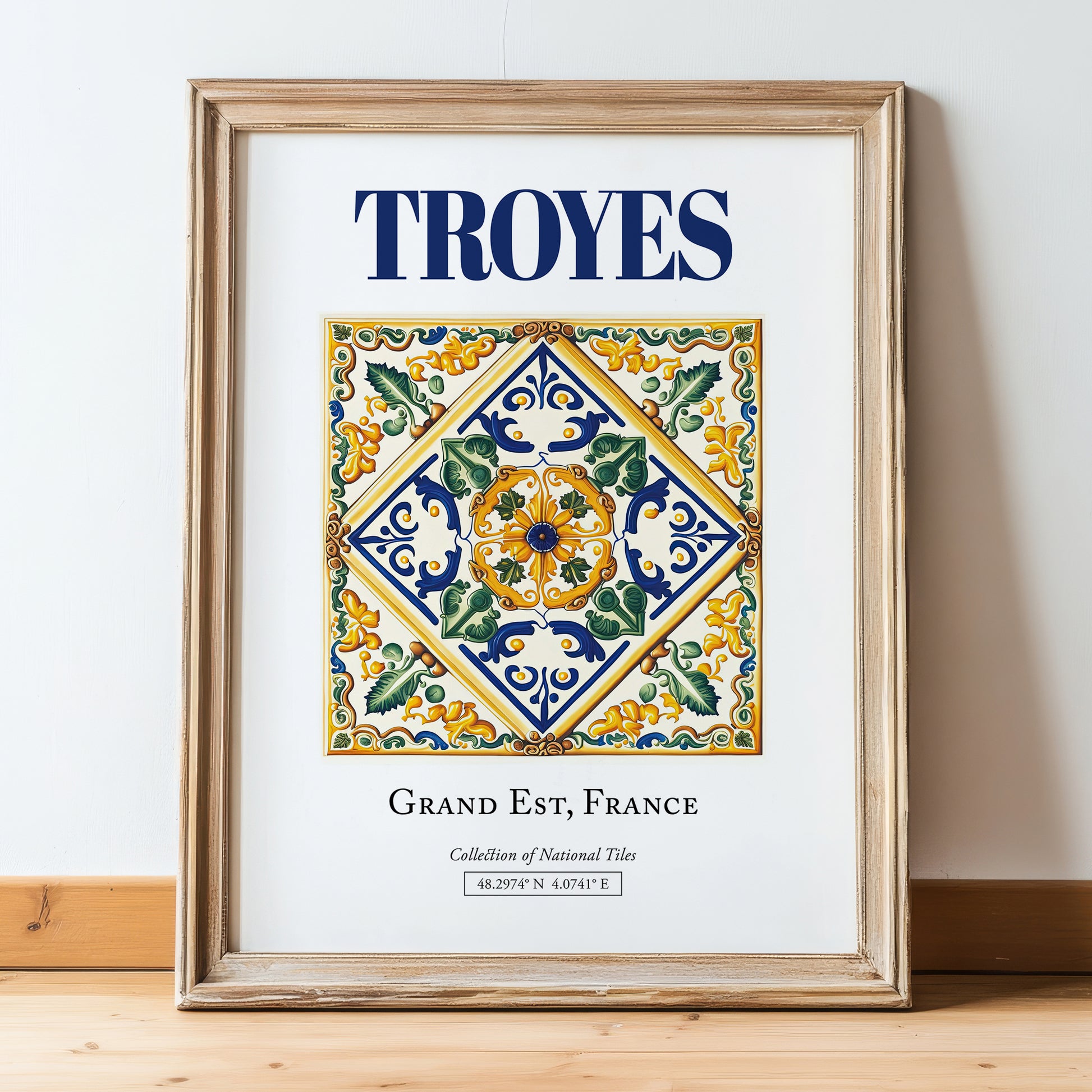 Troyes, France – Travel Print, in wooden frame leaning on the floor