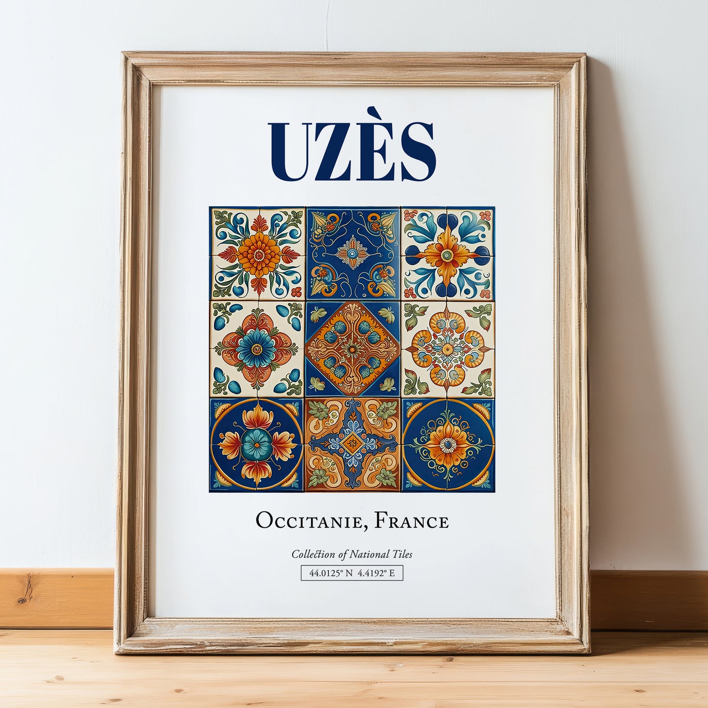 Uzès, France – Travel Print, in wooden frame leaning on the floor