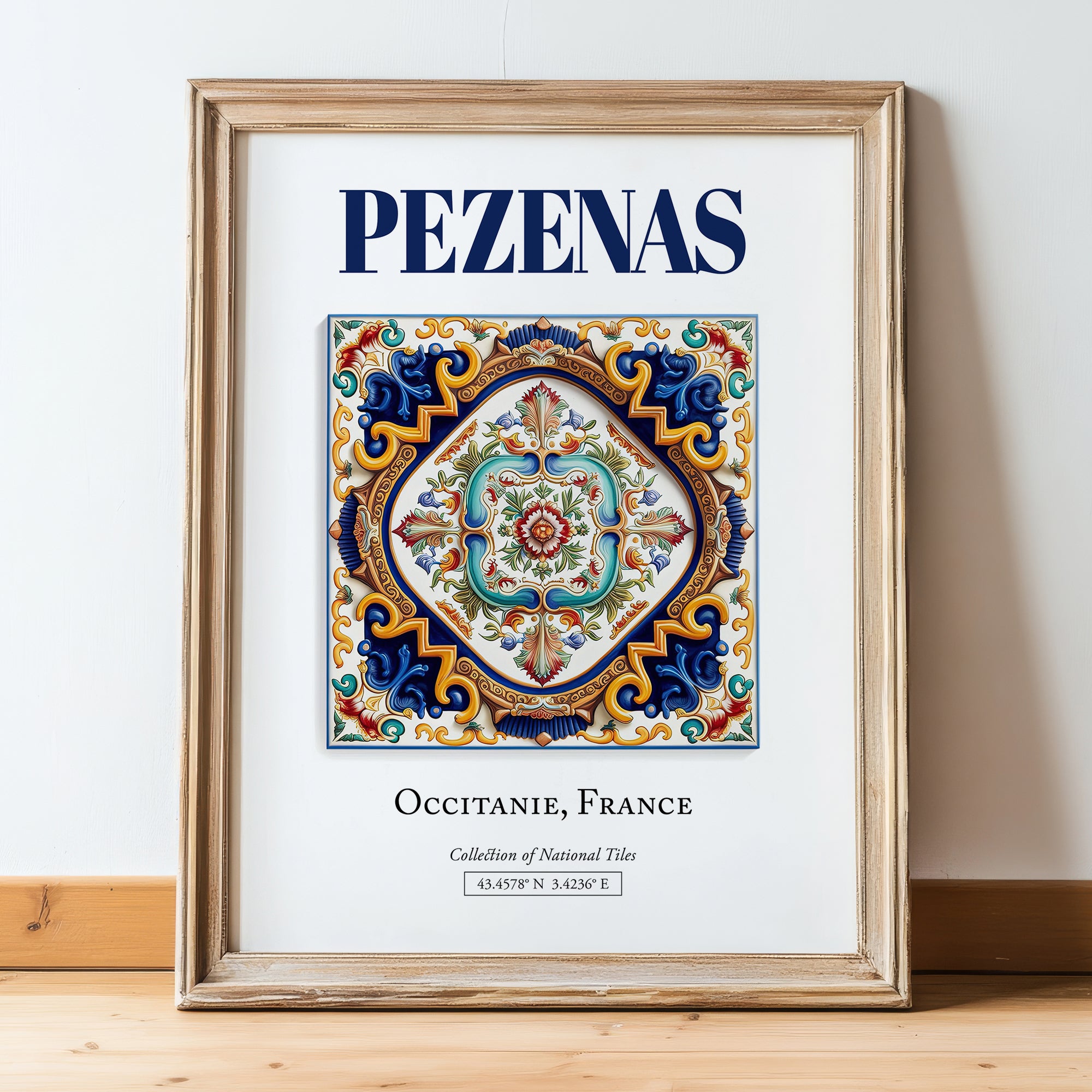 Pezenas, France – Global Wall Art, in wooden frame leaning on the floor