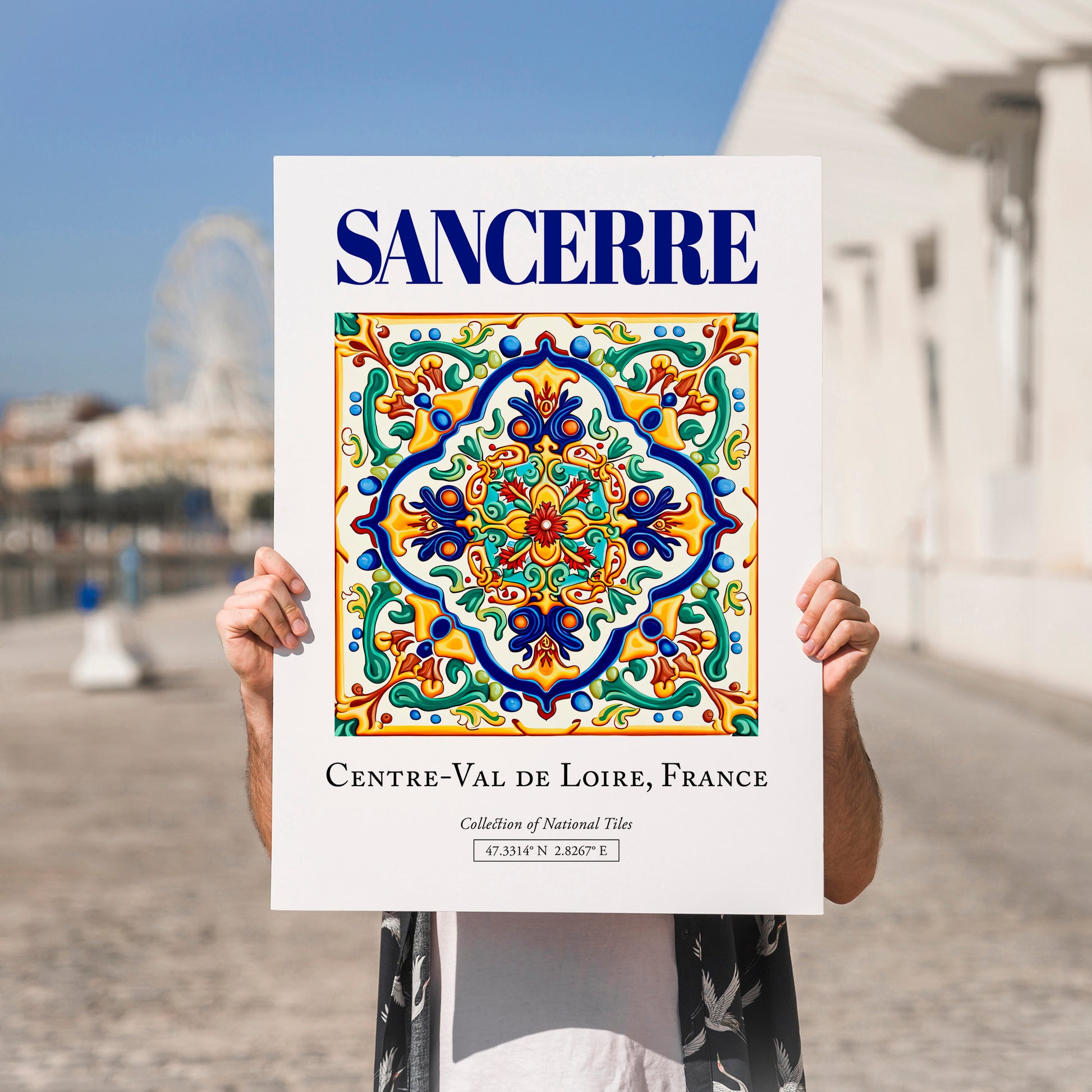 Sancerre, France – Travel Print, no-text version framed in wood