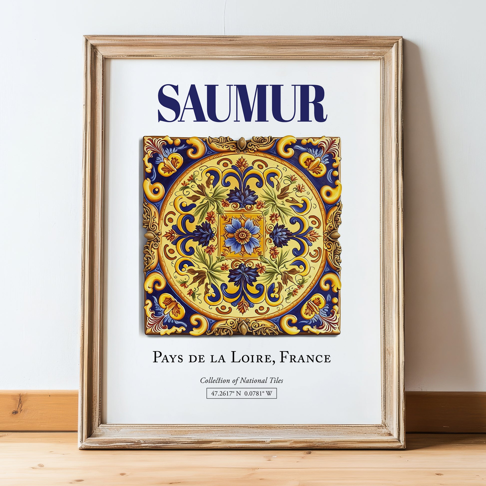 Saumur, France – Travel Wall Decor, in wooden frame leaning on the floor