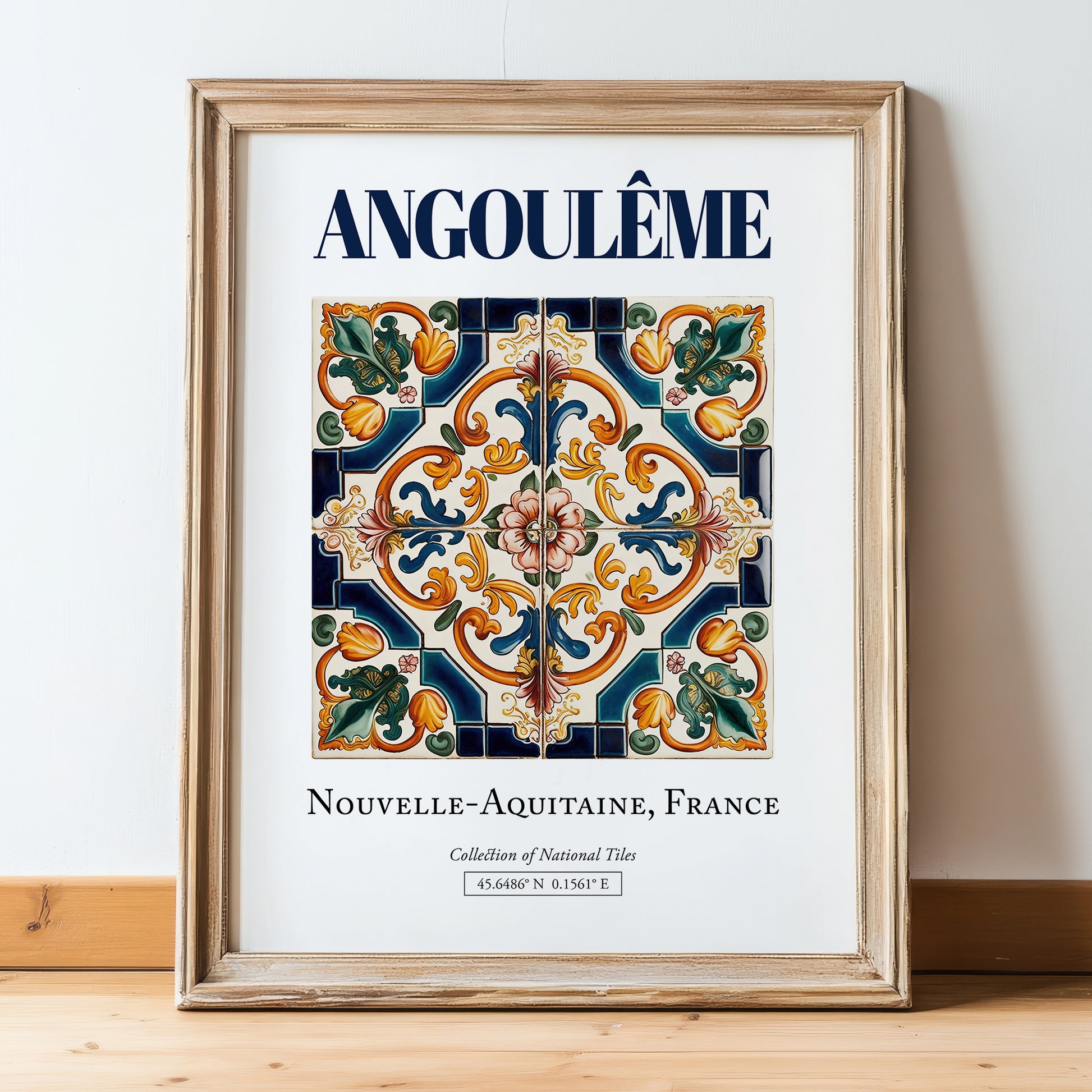 Angoulême, France – Travel Print, in wooden frame leaning on the floor
