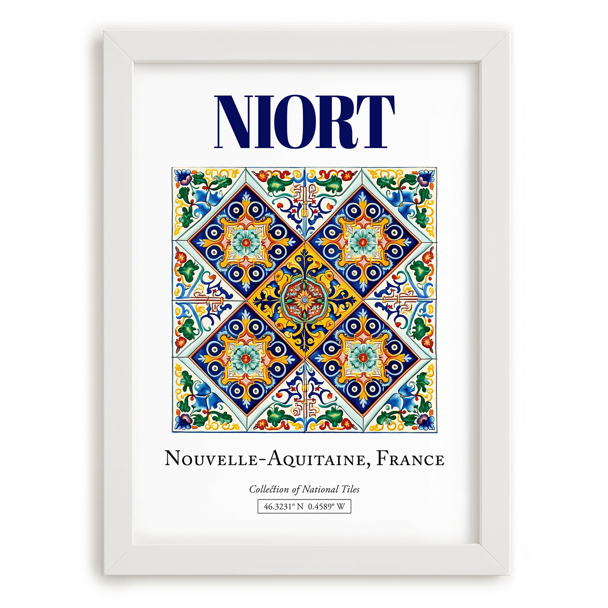 Niort, France – World Travel Art, placed in minimal white frame