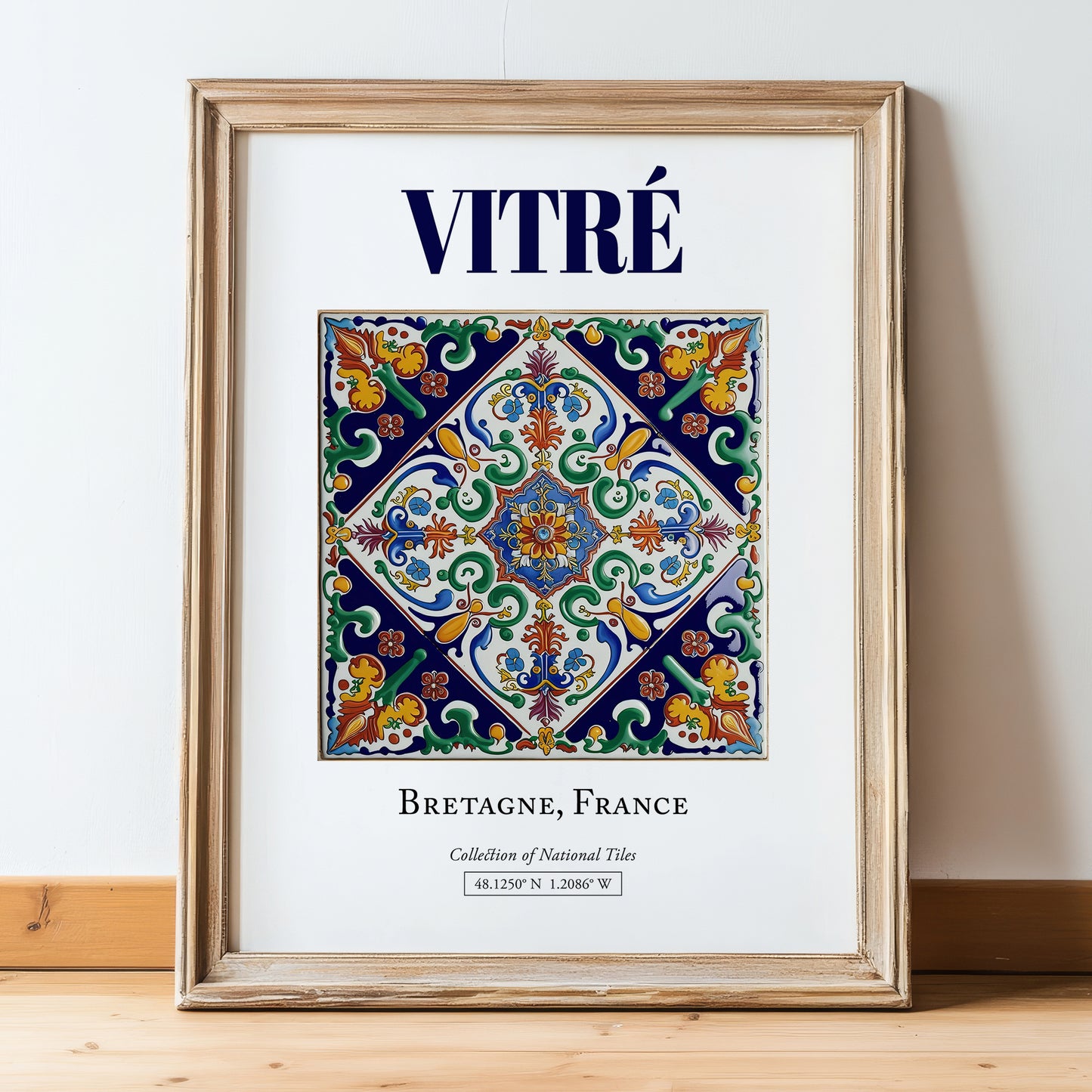 Vitré, France – Travel Wall Art, in wooden frame leaning on the floor