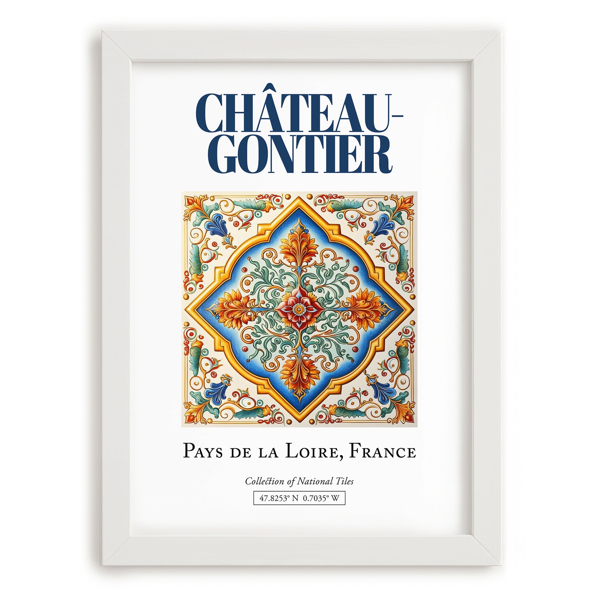Château-Gontier, France – Travel Wall Decor, placed in minimal white frame