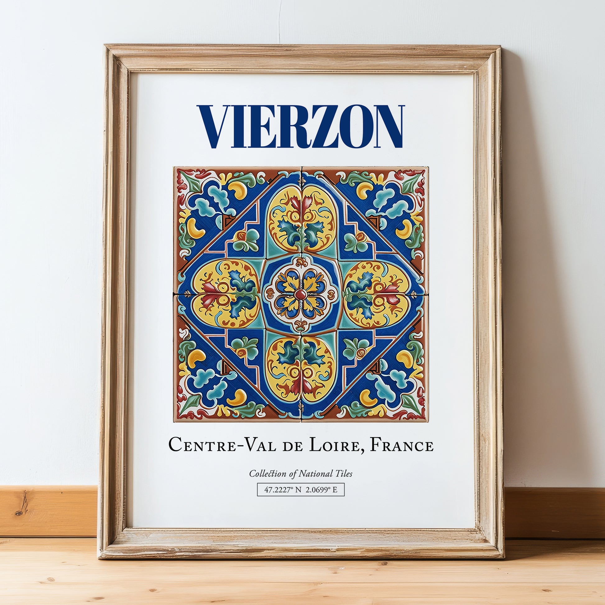 Vierzon, France – Travel Print, in wooden frame leaning on the floor