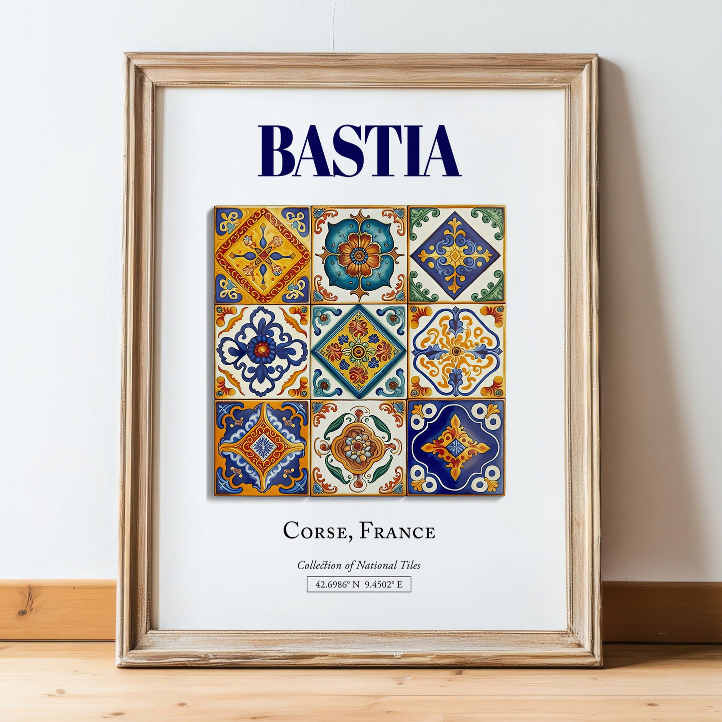 Bastia, France – Travel Print, in wooden frame leaning on the floor