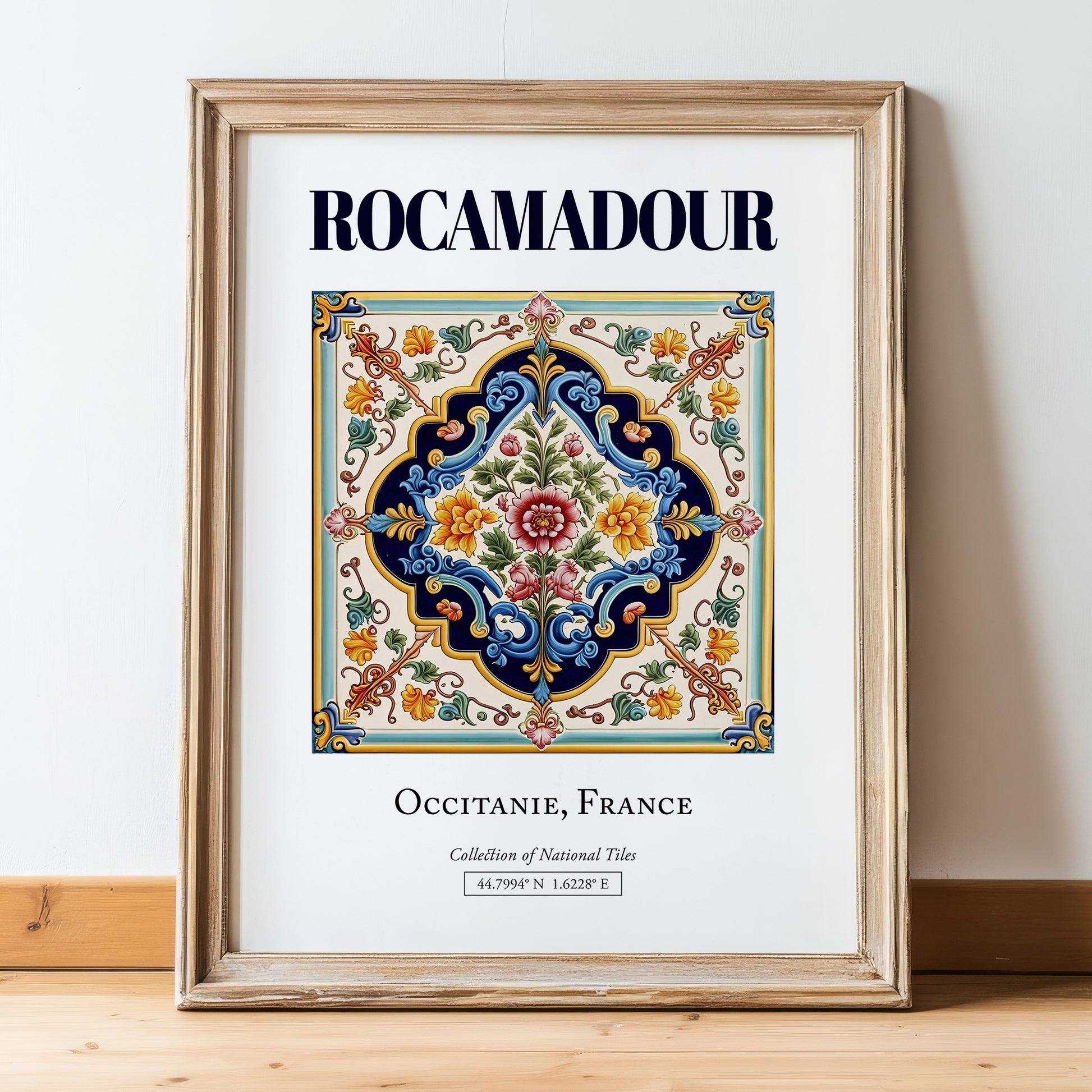 Rocamadour, France – World Travel Art, in wooden frame leaning on the floor