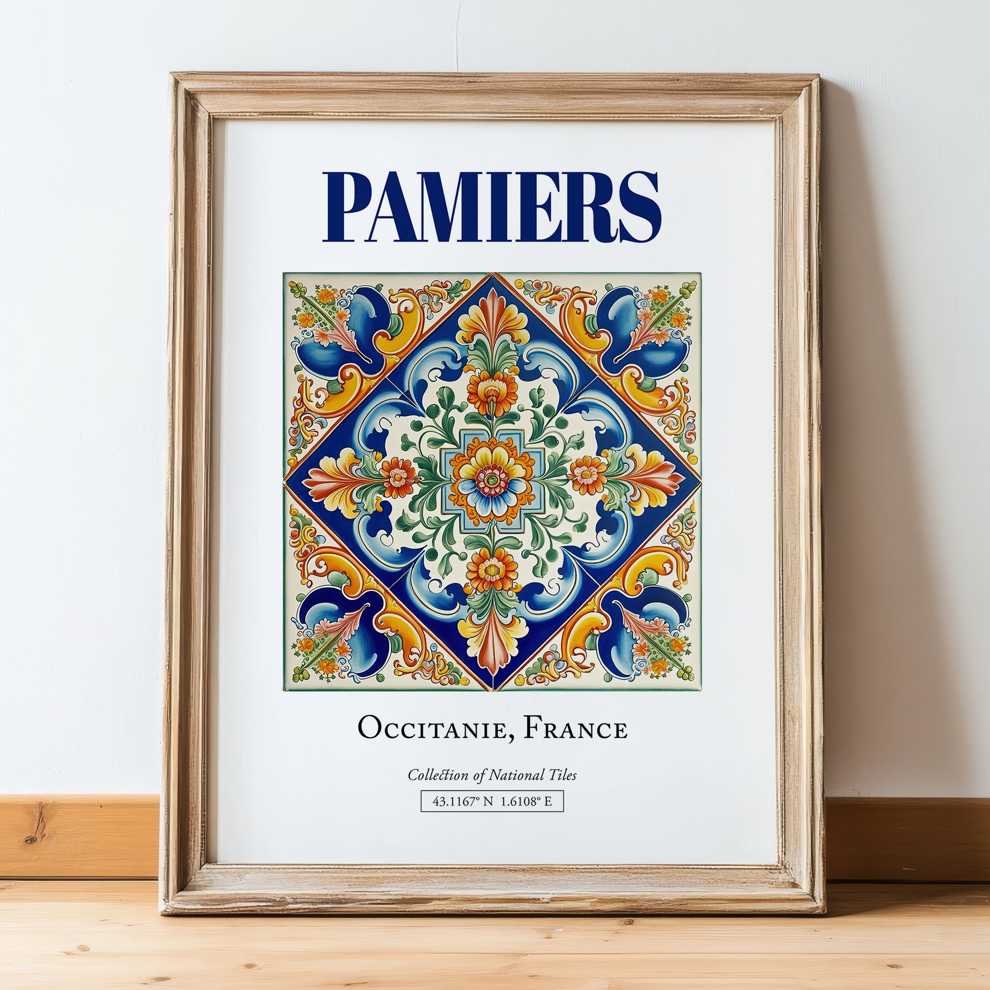 Pamiers, France – Travel Wall Decor, in wooden frame leaning on the floor