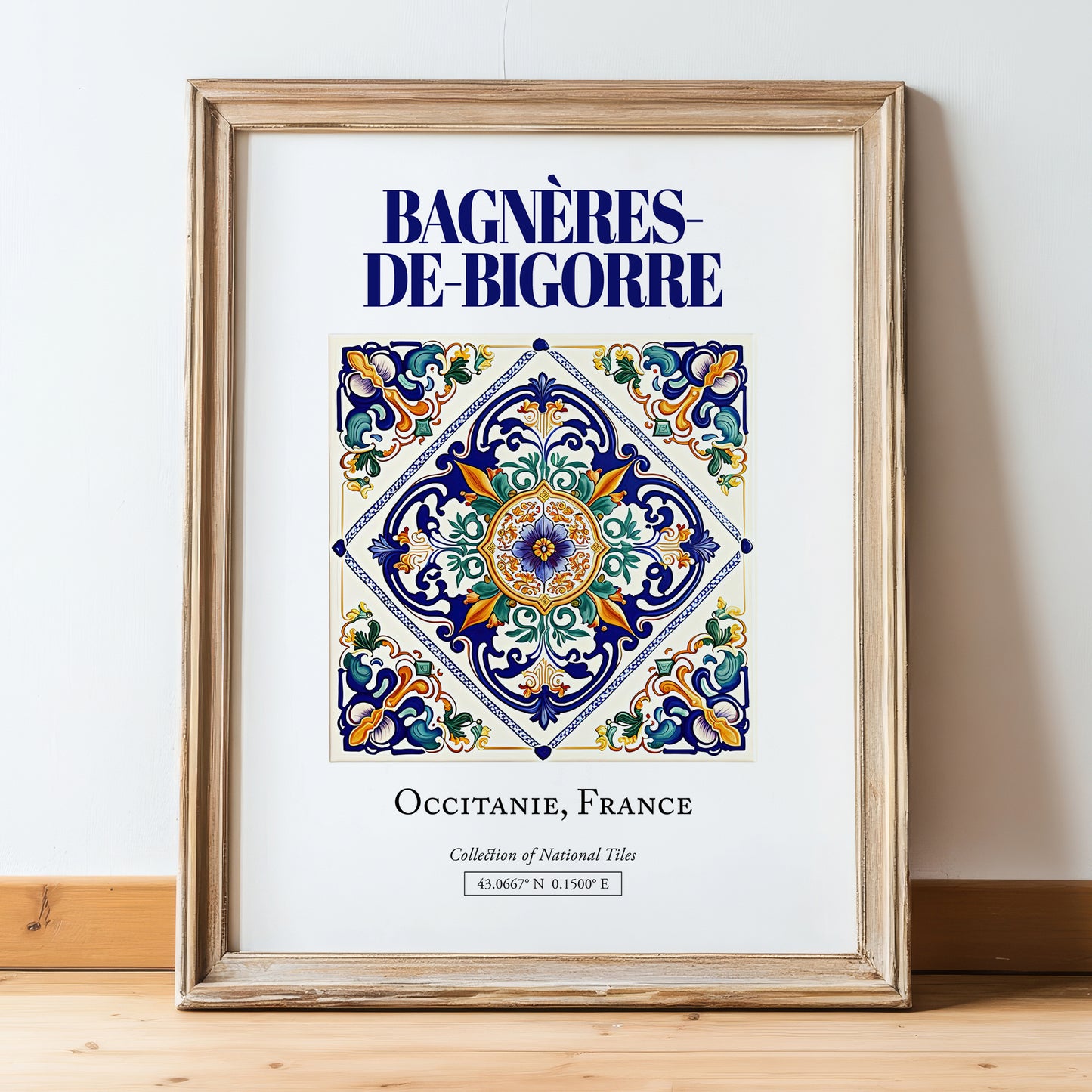 Bagnères-de-Bigorre, France – Travel Wall Decor, in wooden frame leaning on the floor