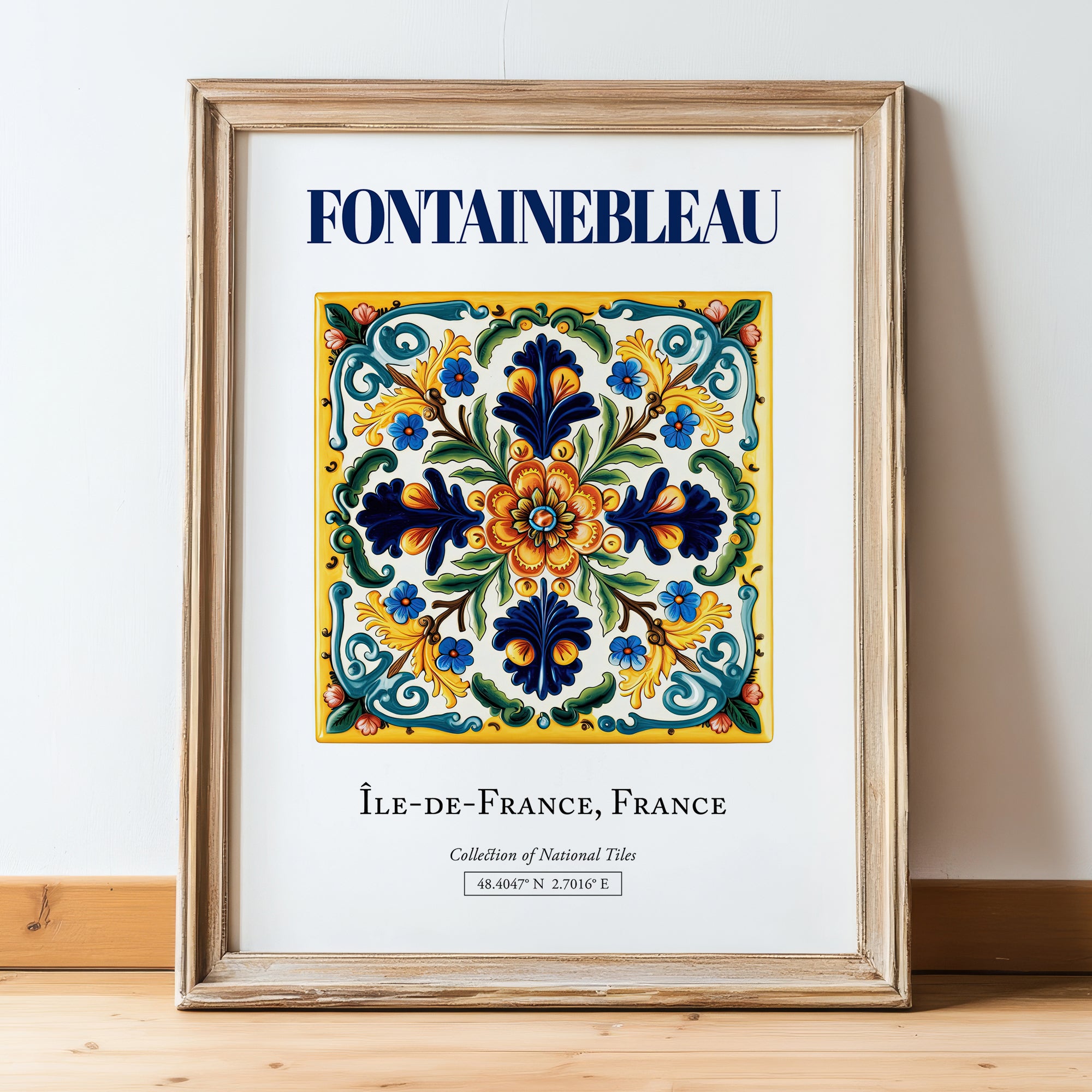 Fontainebleau, France – Travel Wall Art, in wooden frame leaning on the floor