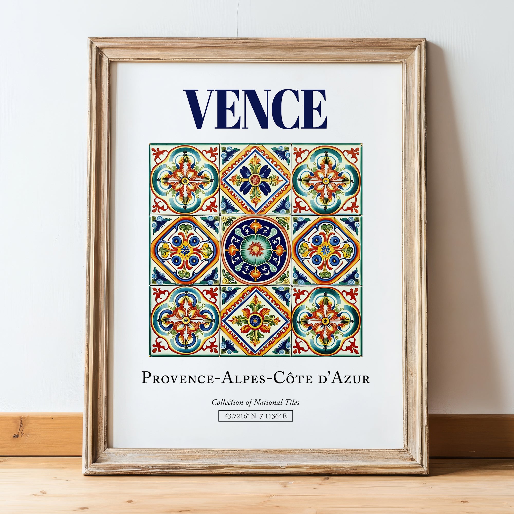 Vence, France – Travel Print, in wooden frame leaning on the floor