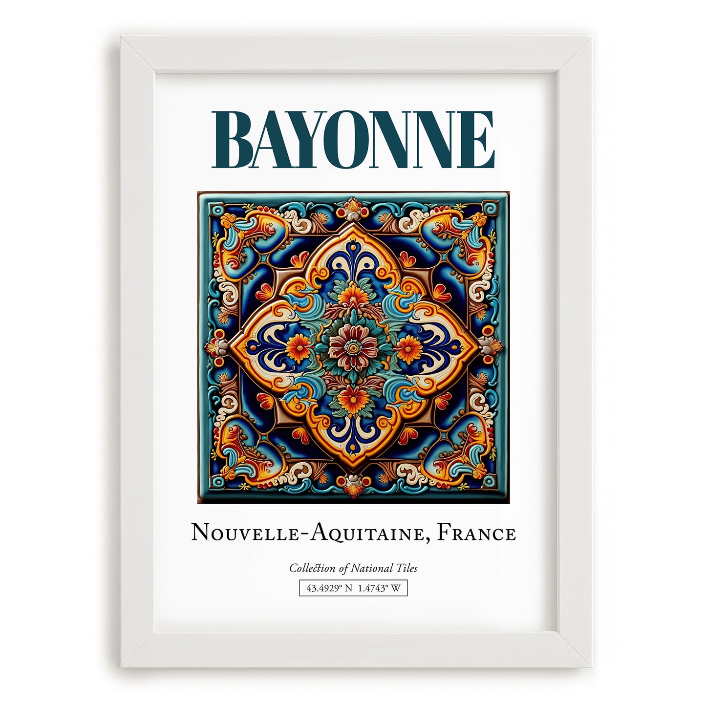 Bayonne, France – Travel Print, placed in minimal white frame