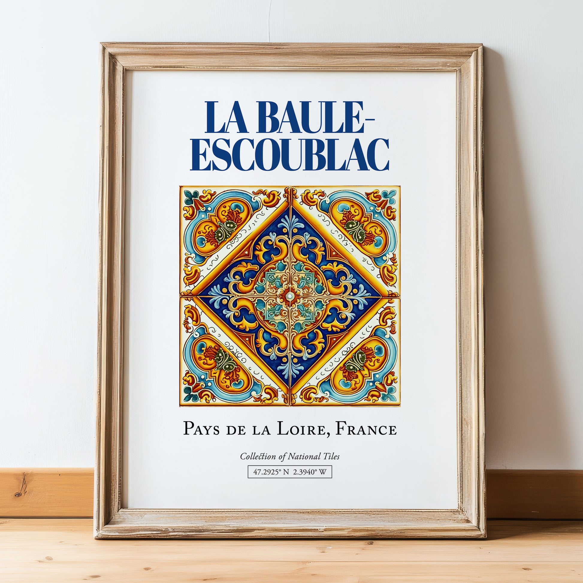 La Baule-Escoublac, France – Travel Poster, in wooden frame leaning on the floor
