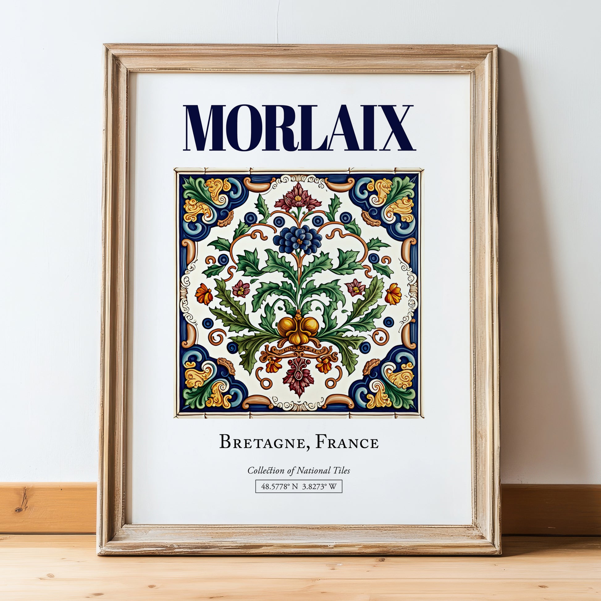 Morlaix, France – Travel Wall Art, in wooden frame leaning on the floor