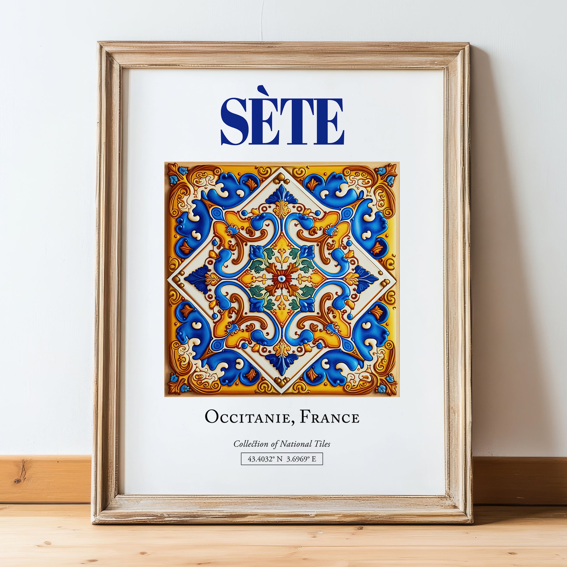 Sète, France – Travel Wall Art, in wooden frame leaning on the floor