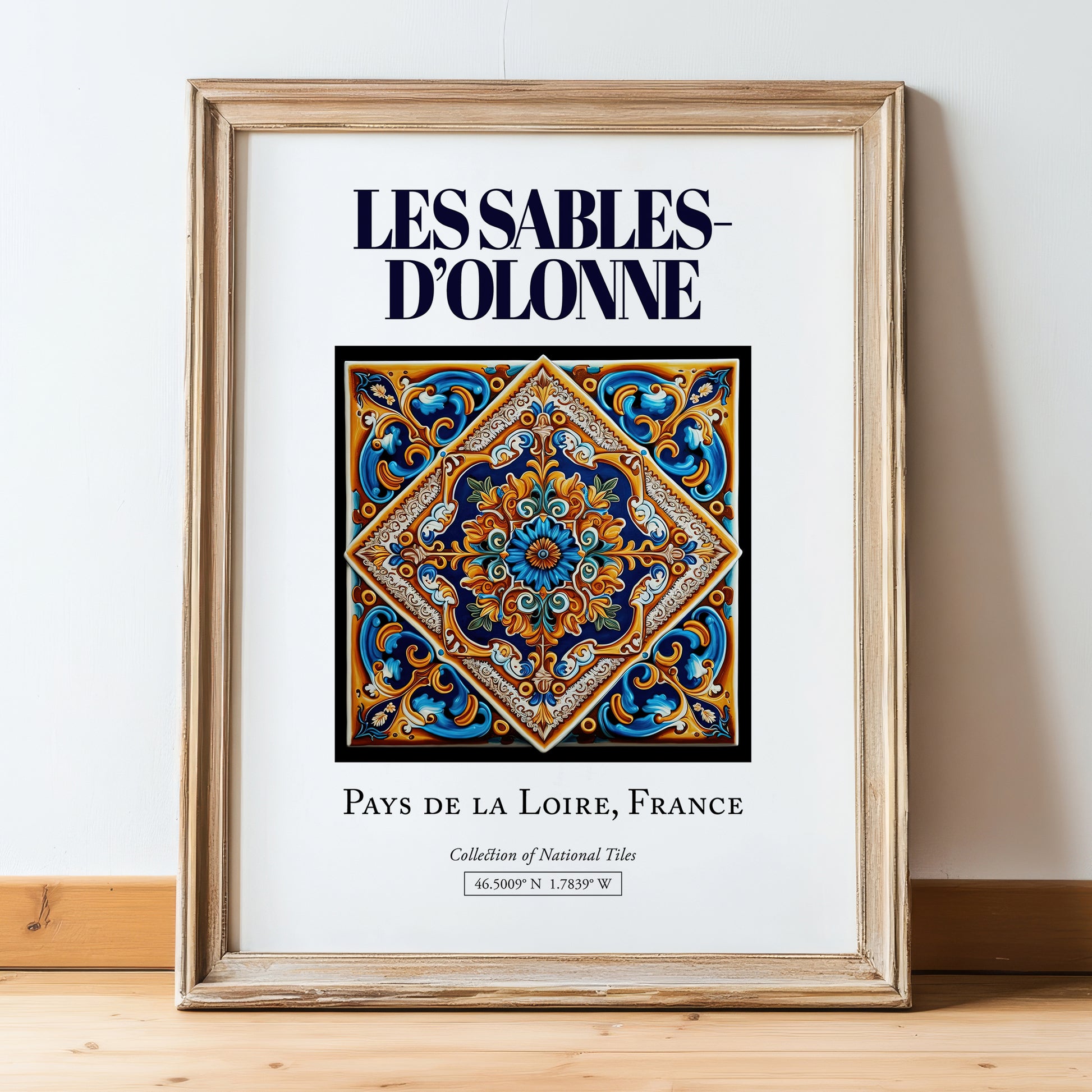 Les Sables-d'Olonne, France – Cultural Heritage Wall Art, in wooden frame leaning on the floor