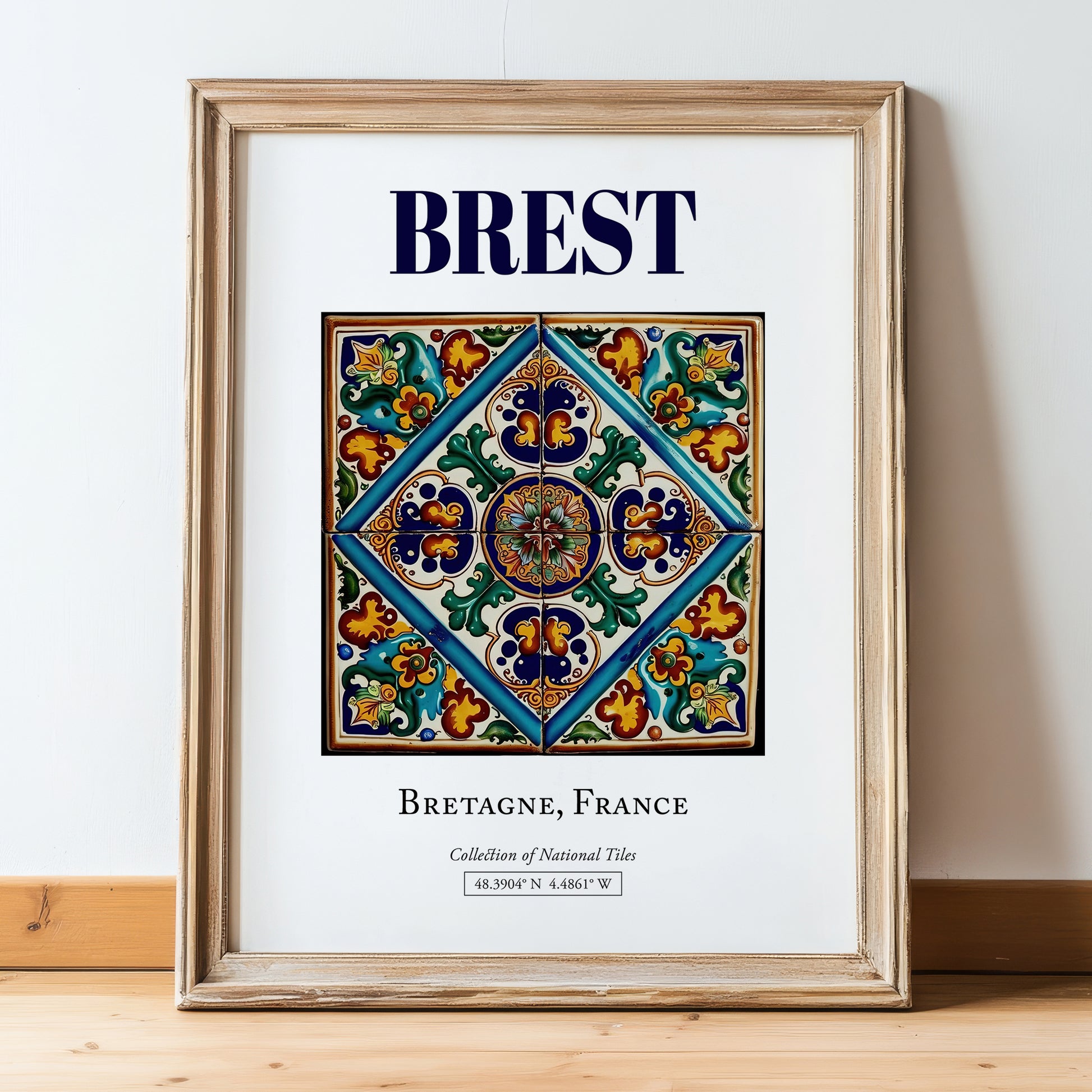 Brest, France – Travel Print, in wooden frame leaning on the floor