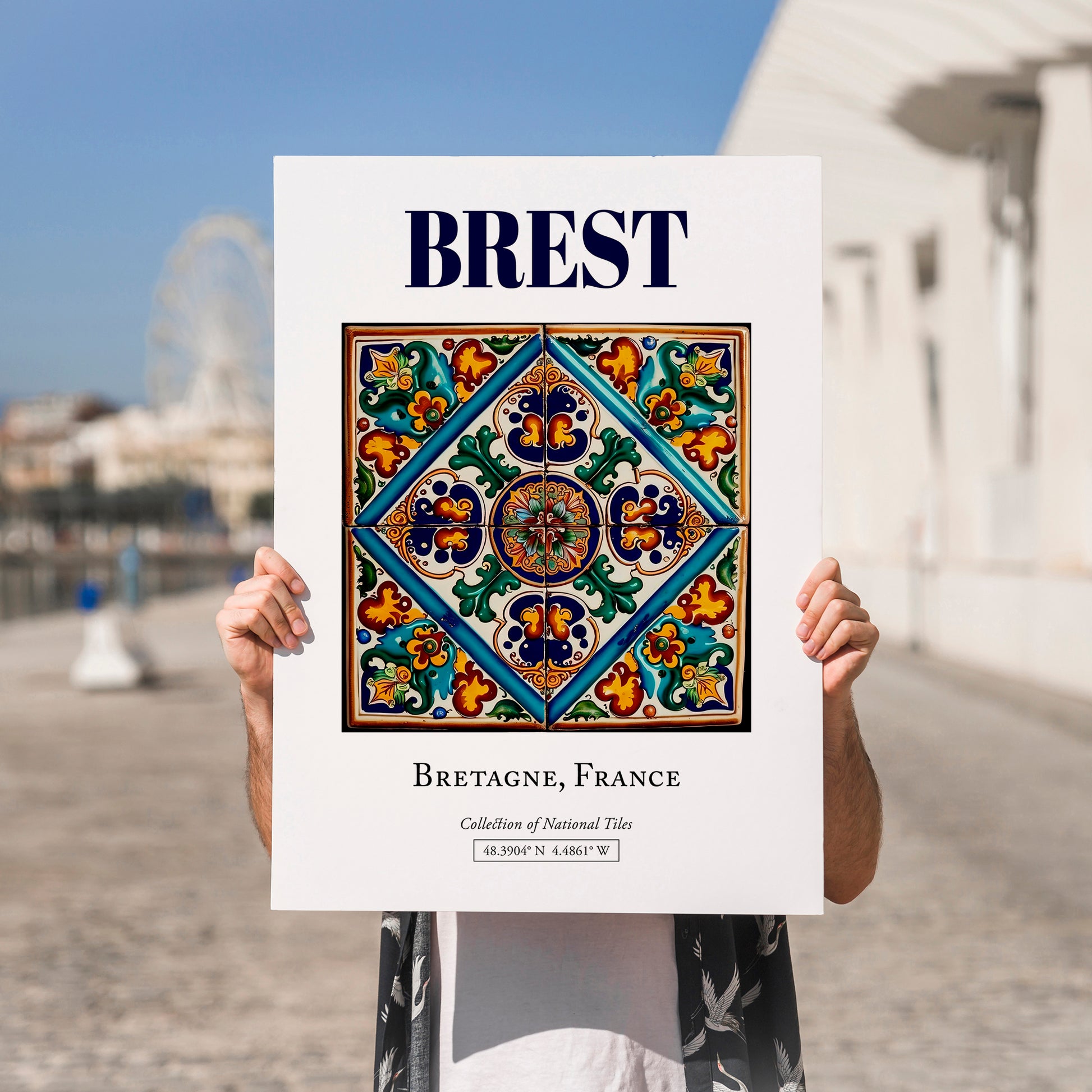 Brest, France – Travel Print, no-text version framed in wood