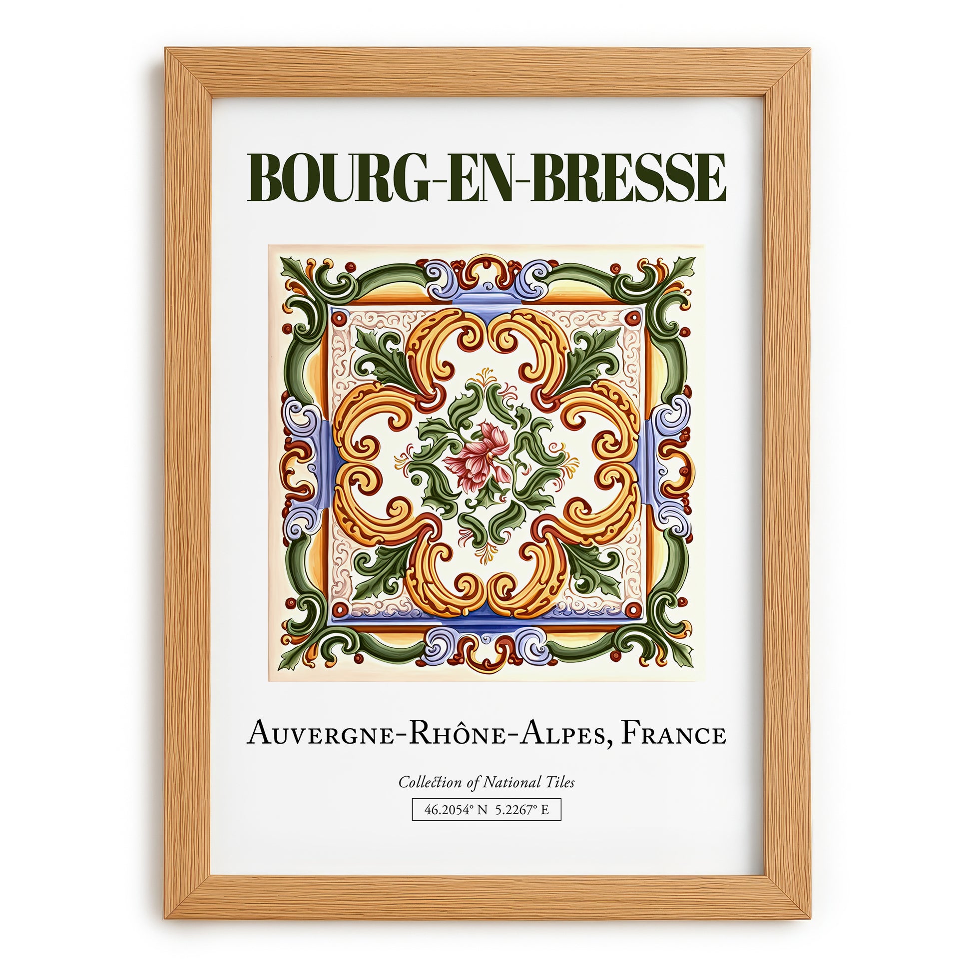 Bourg-en-Bresse, France – Travel Poster, set in oak frame