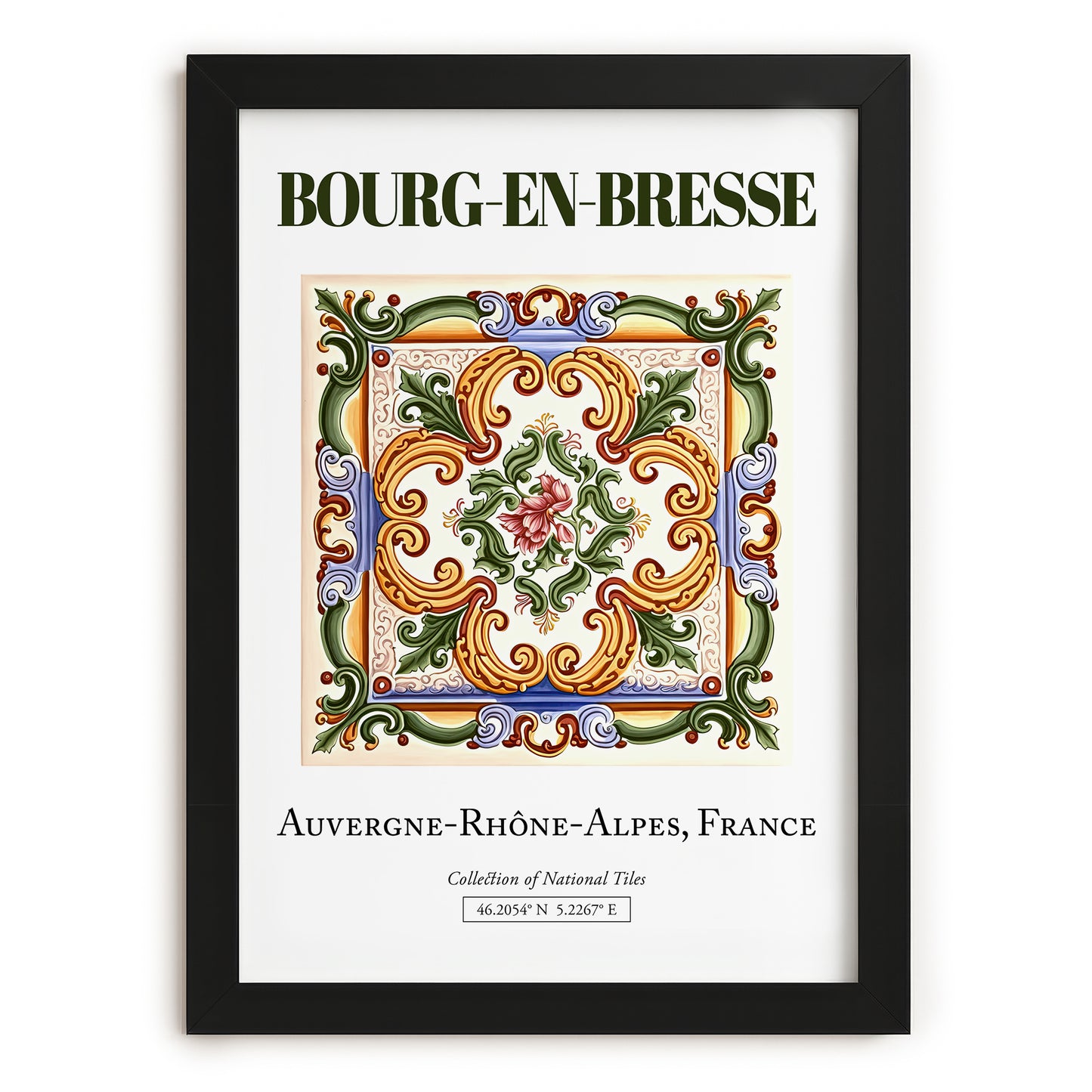 Bourg-en-Bresse, France – Travel Poster, in sleek black frame