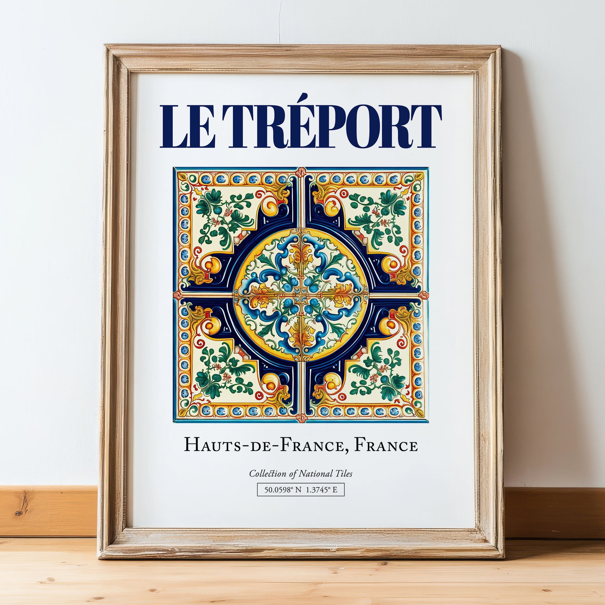 Le Tréport, France – Travel Wall Decor, in wooden frame leaning on the floor