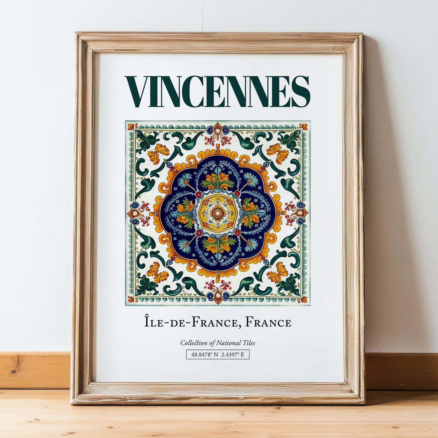 Vincennes, France – Travel Print, in wooden frame leaning on the floor