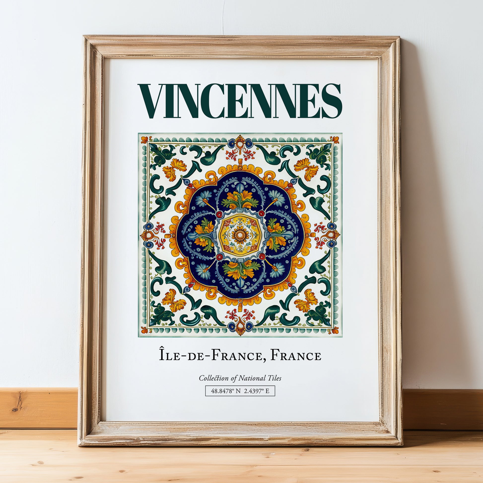 Vincennes, France – Travel Print, in wooden frame leaning on the floor