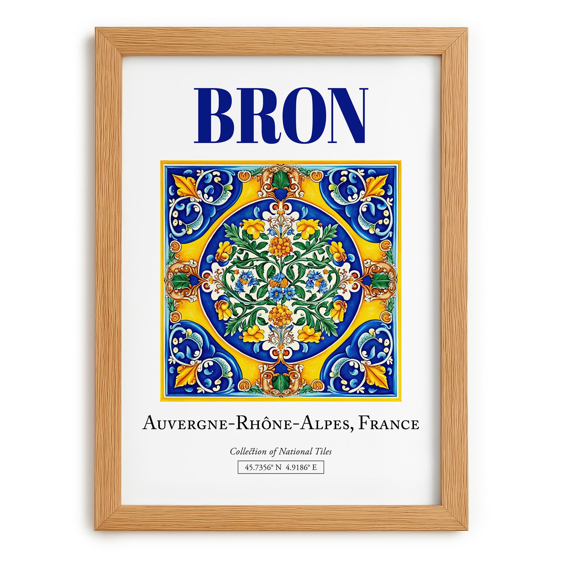 Bron, France – Travel Print, set in oak frame